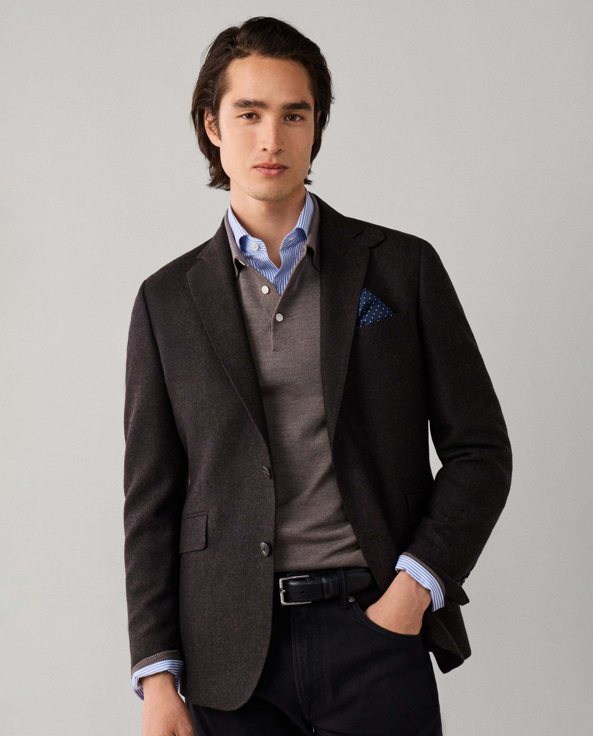 Americana de hombre mezcla de lana en espiga - Hackett - Marrón Marrón-7