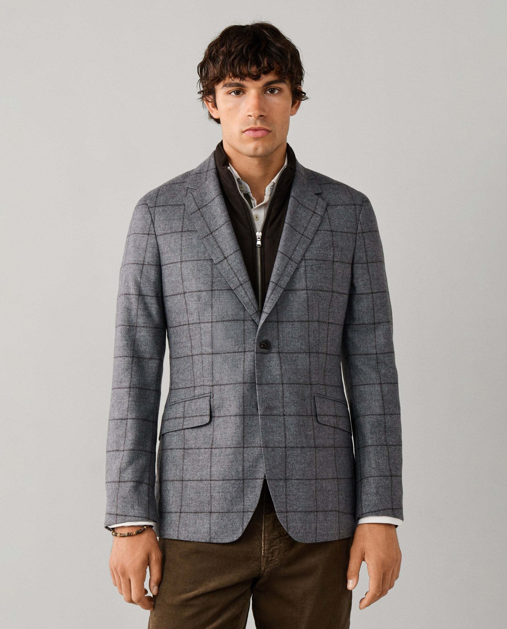 Imagen 0 de Americana de hombre de lana-cashmere con pechera desmontable Gris