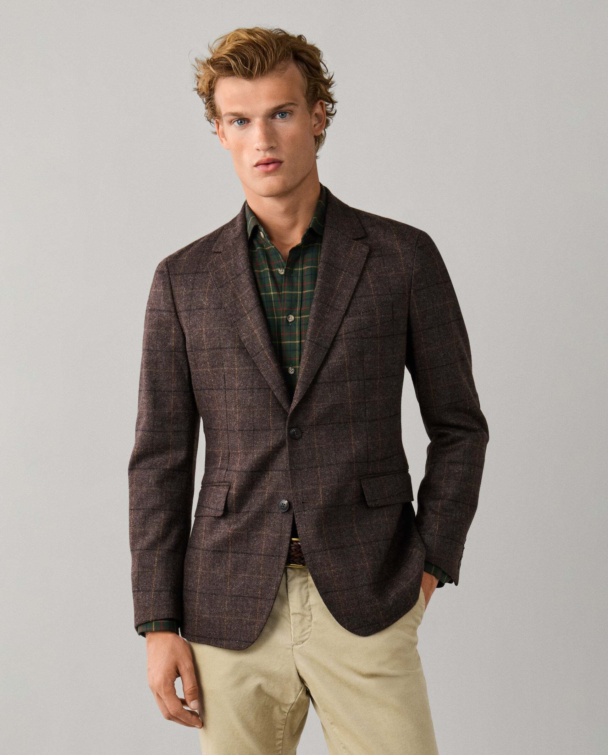 Americana de hombre de tattersall de lana - Hackett - tejida en inglaterra - Marrón Marrón-1