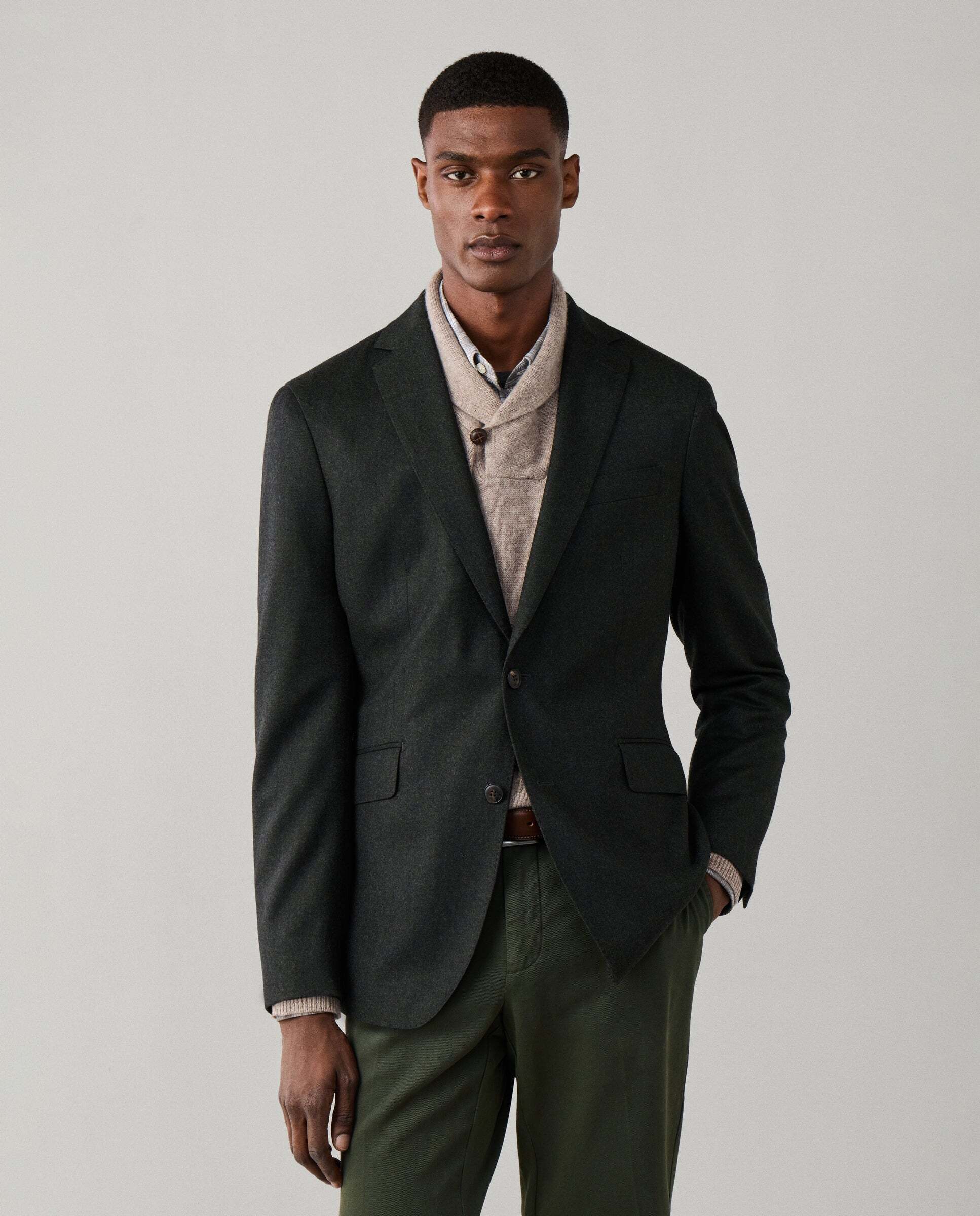 Americana de hombre de franela italiana performance - Hackett - Verde Verde-1