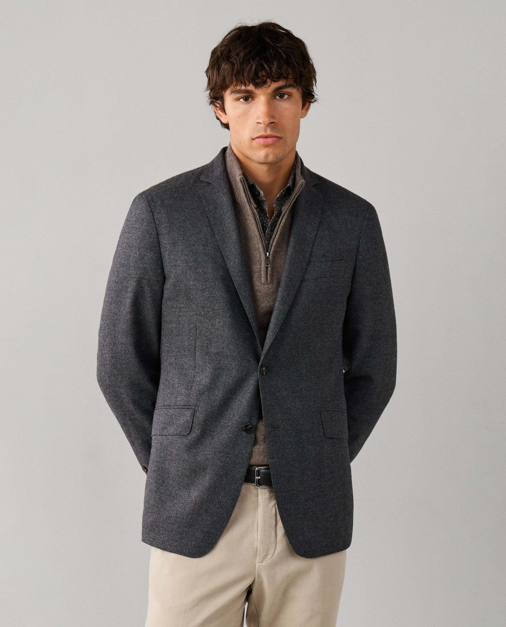 Americana de hombre de franela italiana performance - Hackett - Gris Gris-1