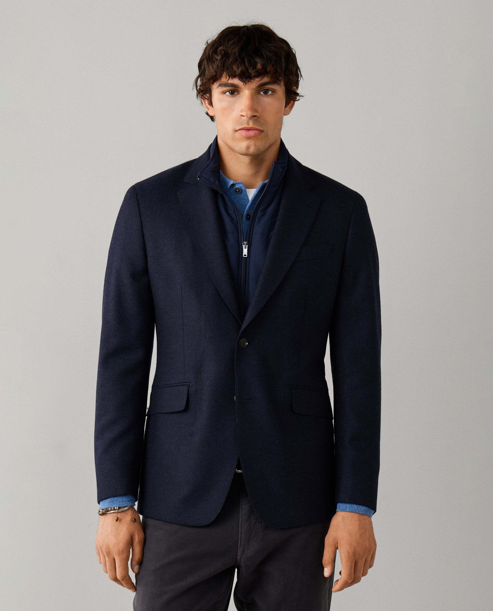 Americana de hombre de sarga mezcla de lana con pechera desmontable - Hackett - Azul Azul-1
