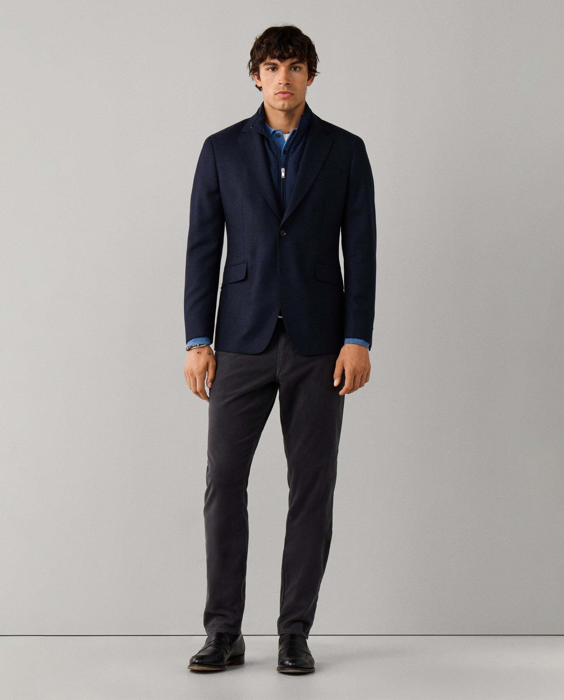 Americana de hombre de sarga mezcla de lana con pechera desmontable - Hackett - Azul Azul-2
