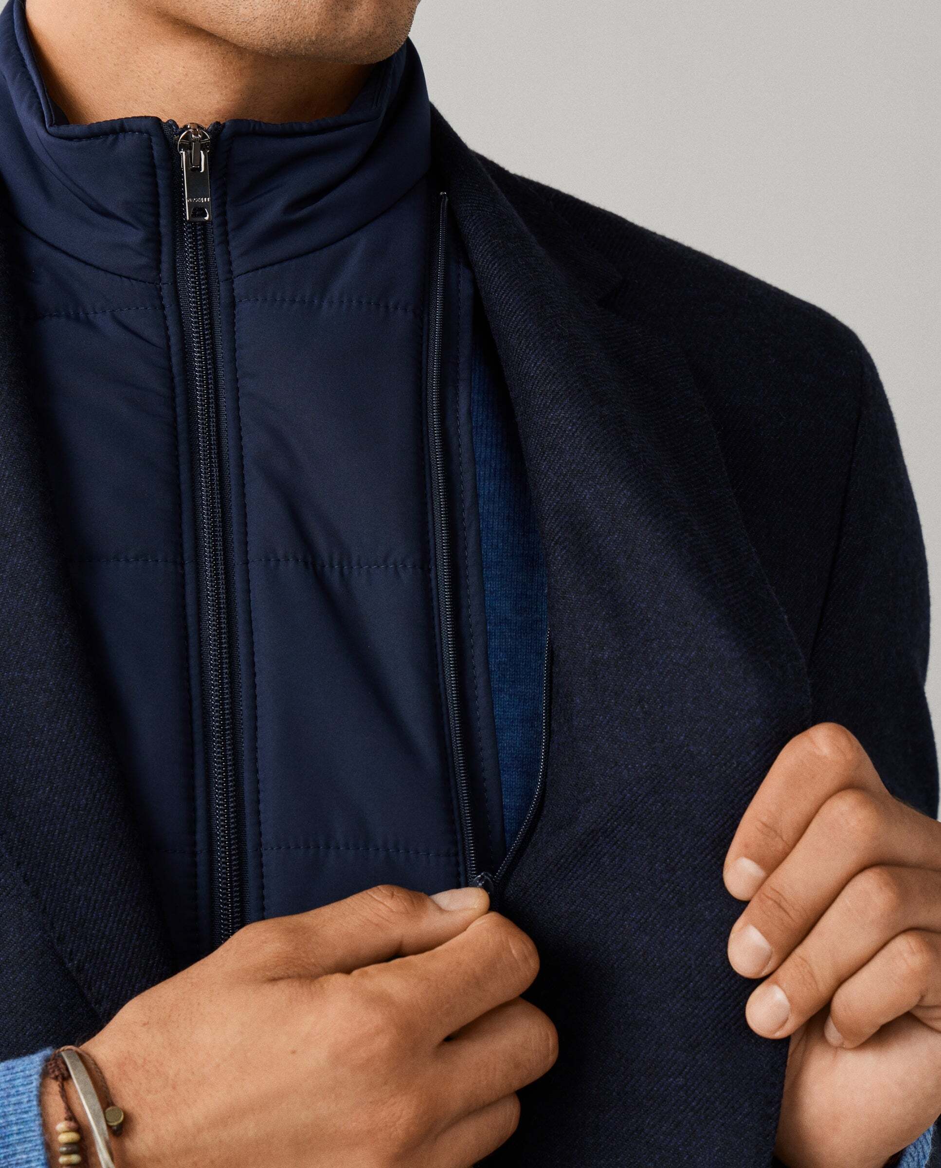 Americana de hombre de sarga mezcla de lana con pechera desmontable - Hackett - Azul Azul-4