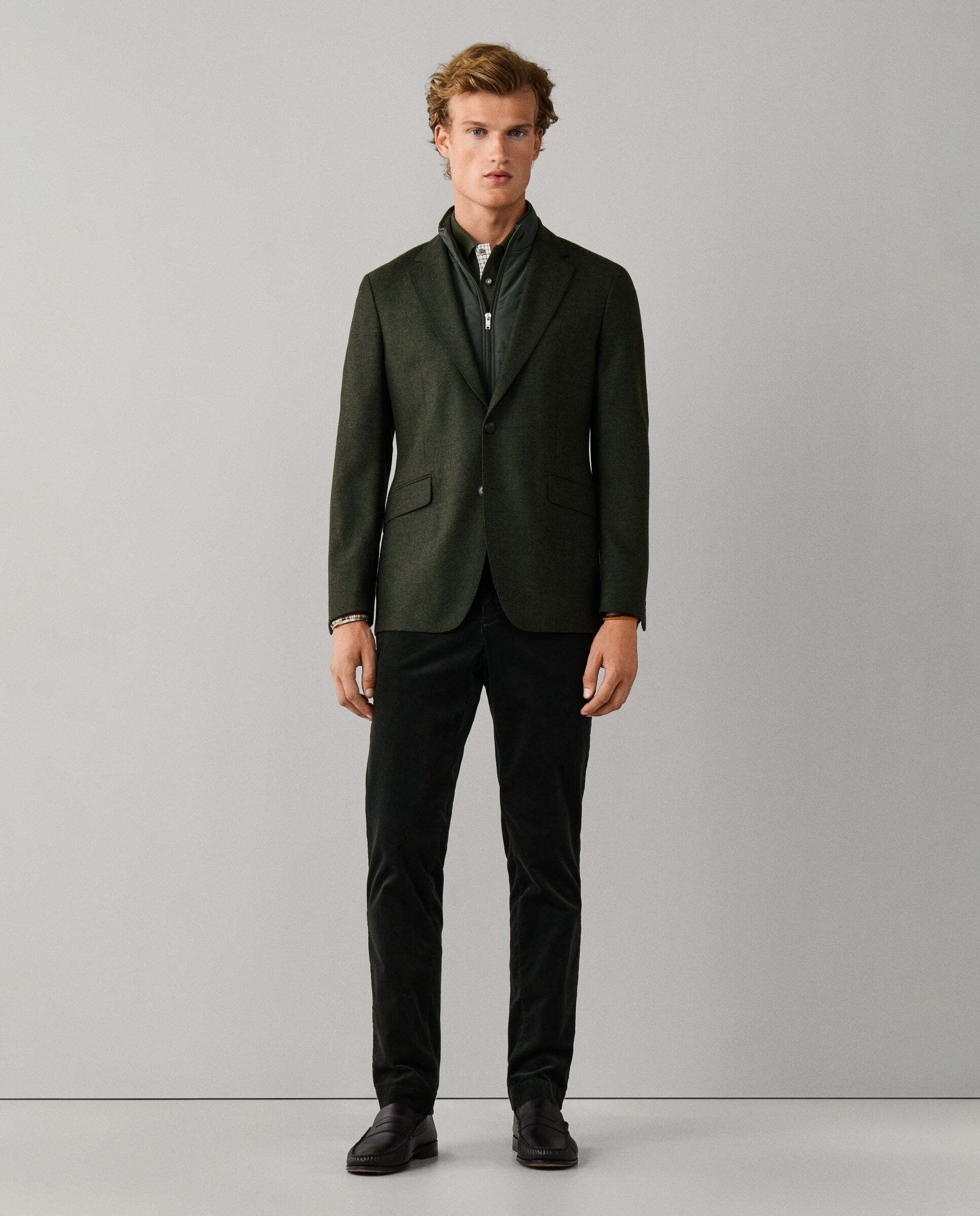 Americana de hombre de sarga mezcla de lana con pechera desmontable - Hackett - Verde Verde-2