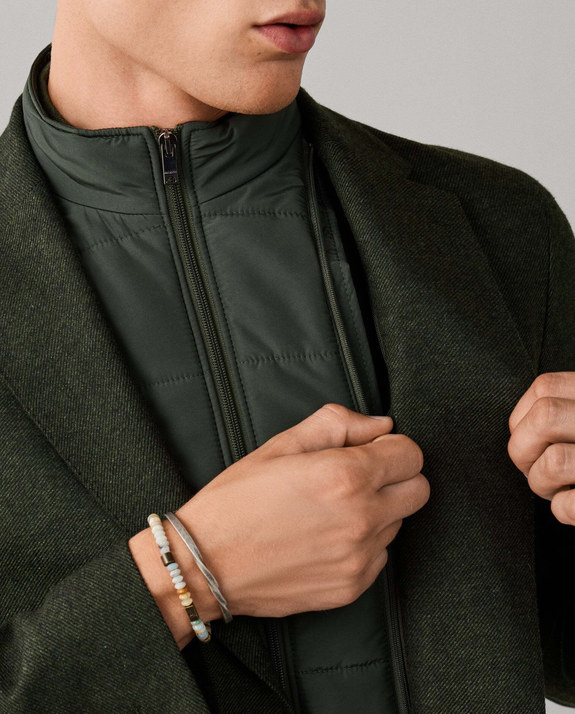 Americana de hombre de sarga mezcla de lana con pechera desmontable - Hackett - Verde Verde-4