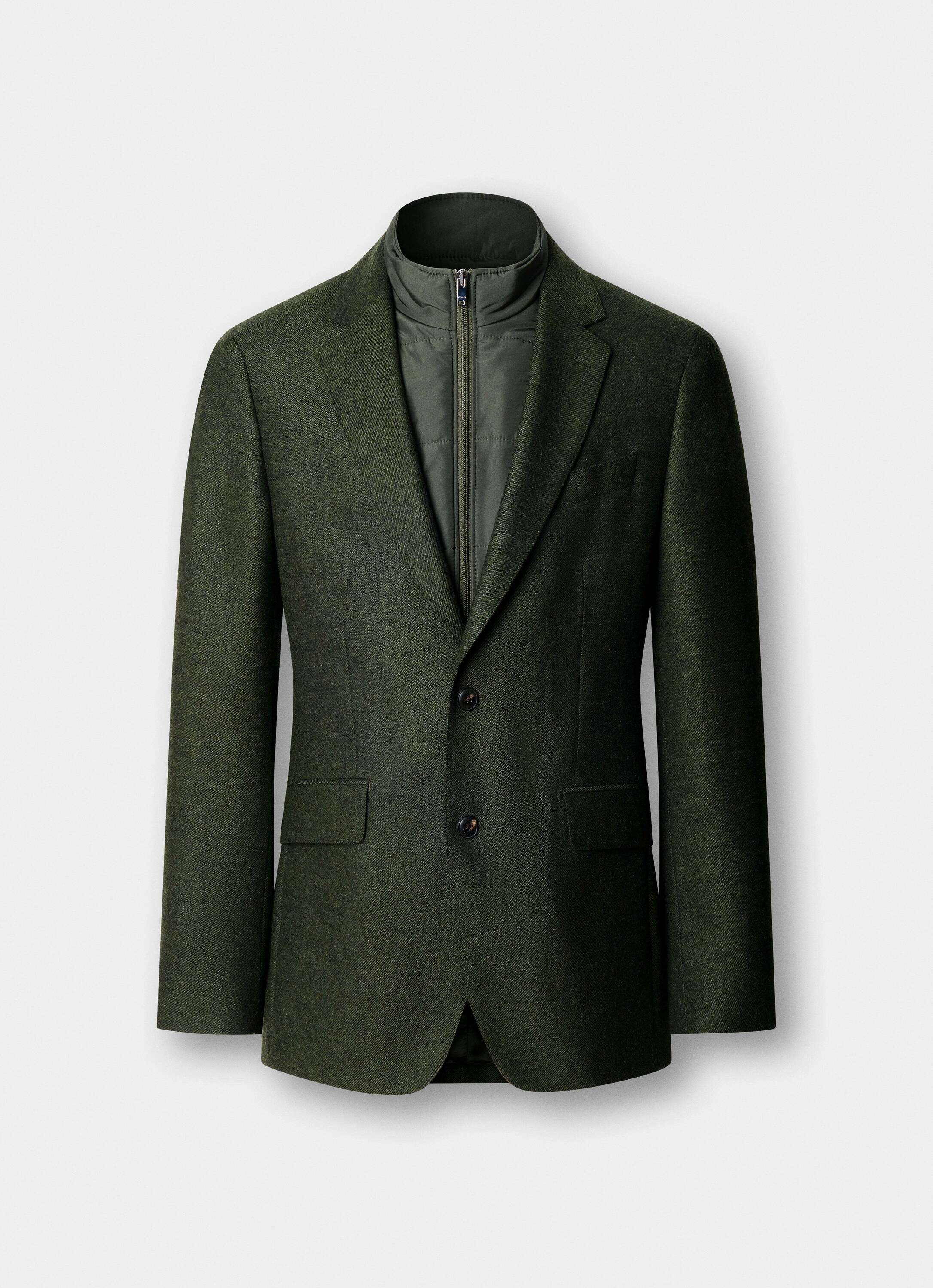 Americana de hombre de sarga mezcla de lana con pechera desmontable - Hackett - Verde Verde-6