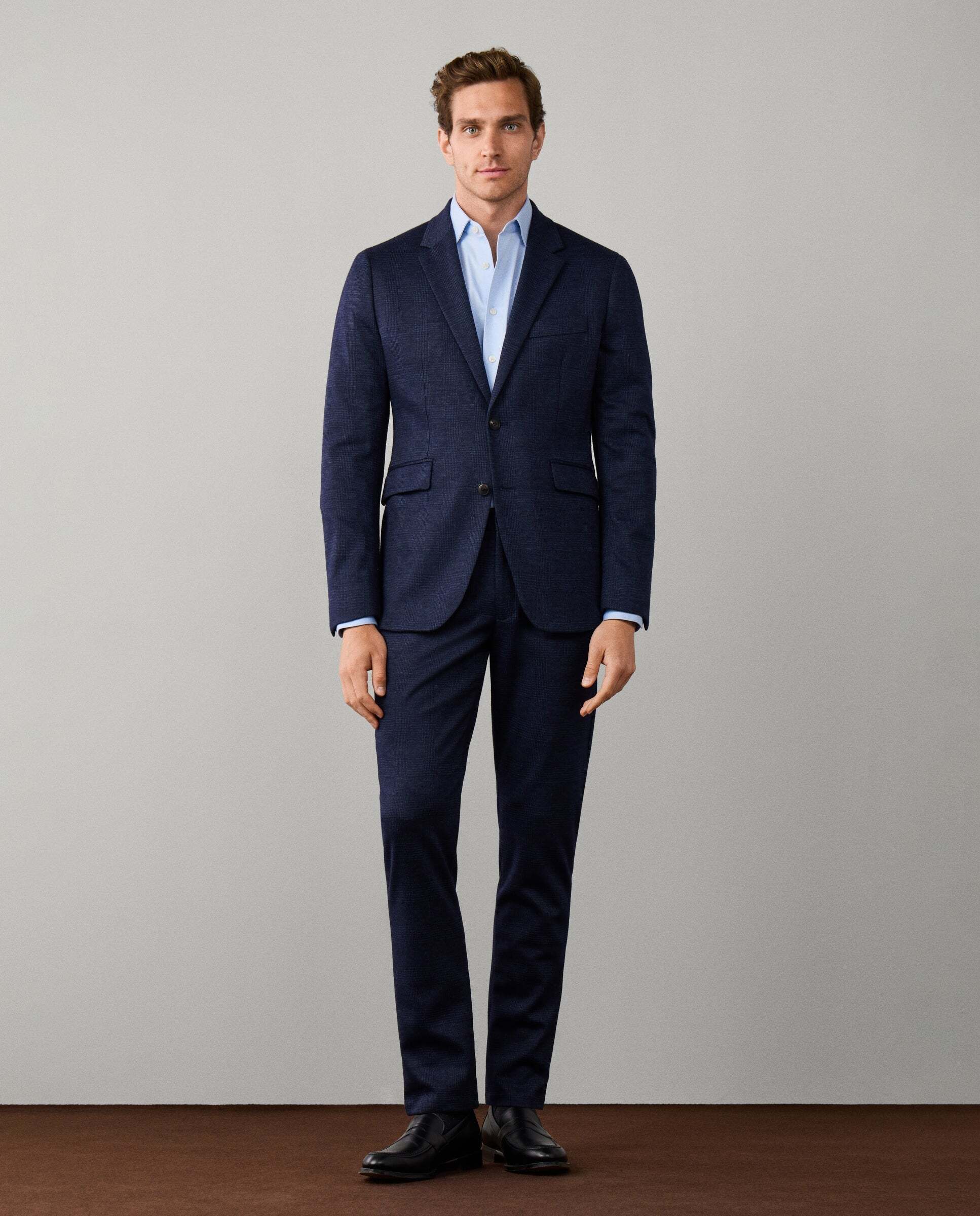Americana de hombre de punto mezcla de lana y algodón cuadros glen - Hackett - Azul marino Azul marino-2