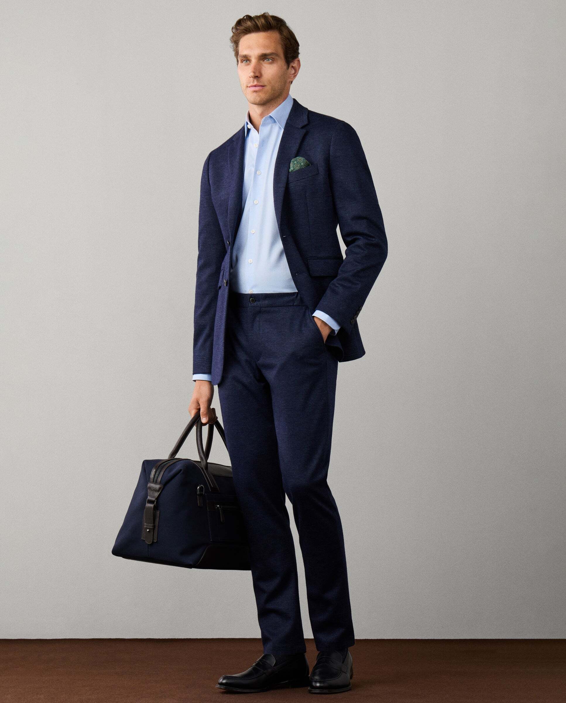 Pantalón de hombre jersey cuadros mezcla de lana fit relaxed - Hackett - Azul Azul-5