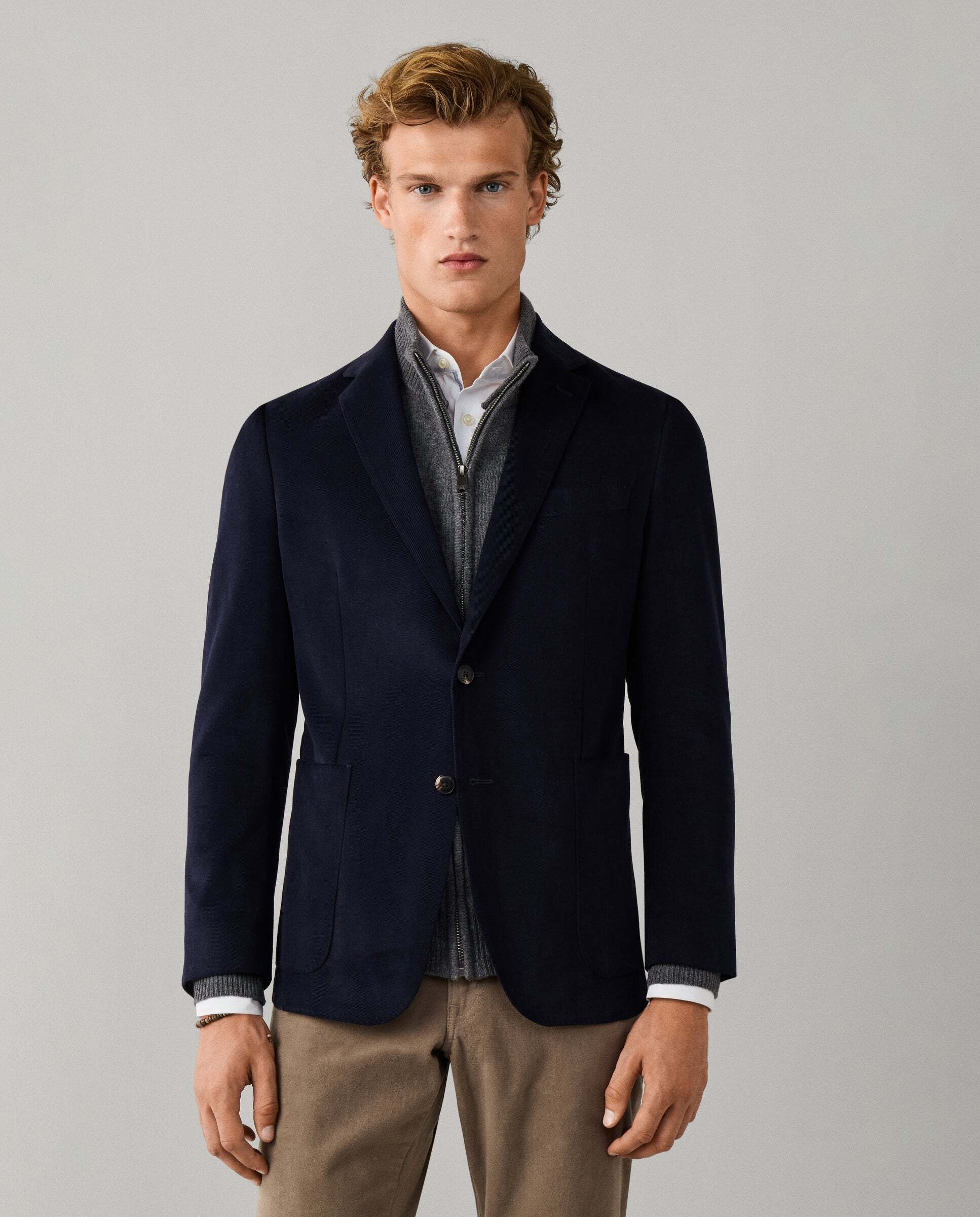 Americana de hombre de sarga de algodón cepillado - Hackett - tejida en italia - Azul Azul-1