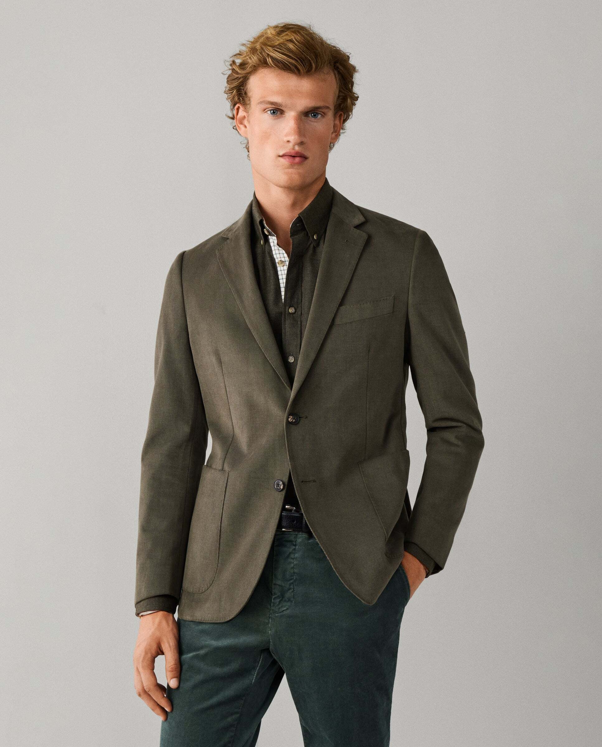 Americana de hombre de sarga de algodón cepillado - Hackett - tejida en italia - Verde Verde-1