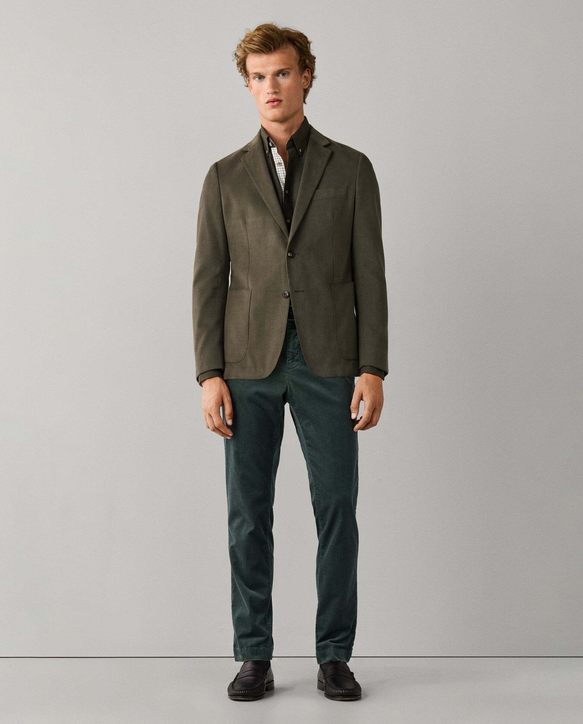 Americana de hombre de sarga de algodón cepillado - Hackett - tejida en italia - Verde Verde-2