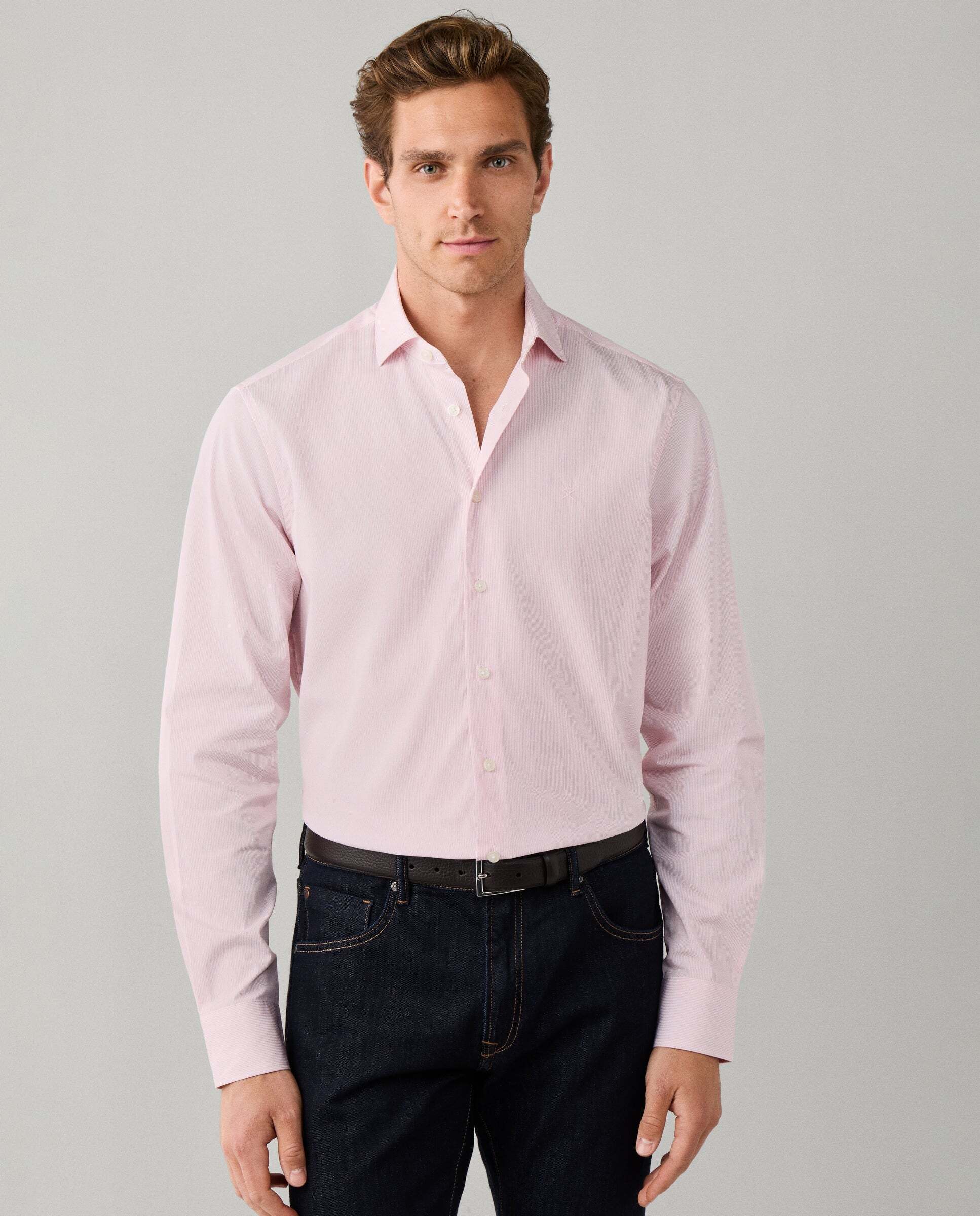 Camisa de hombre rayas finas city fit clásico - Hackett - Rosa Rosa-1