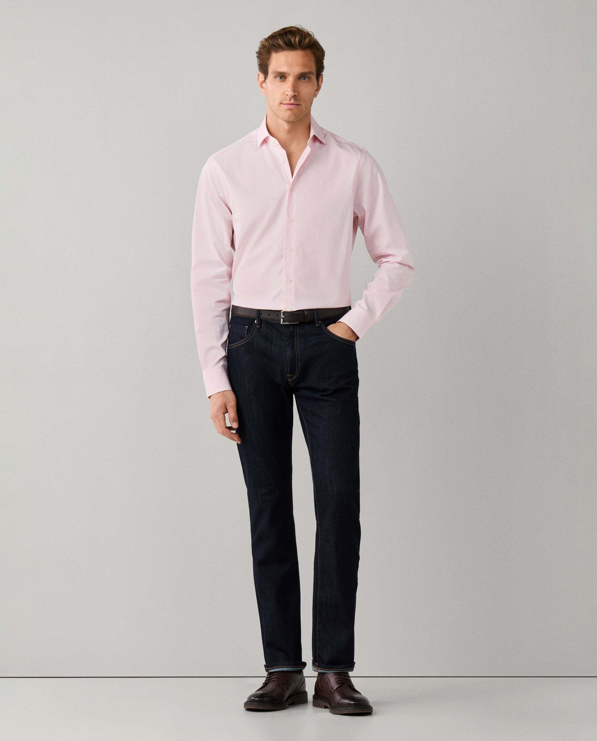 Camisa de hombre rayas finas city fit clásico - Hackett - Rosa Rosa-2