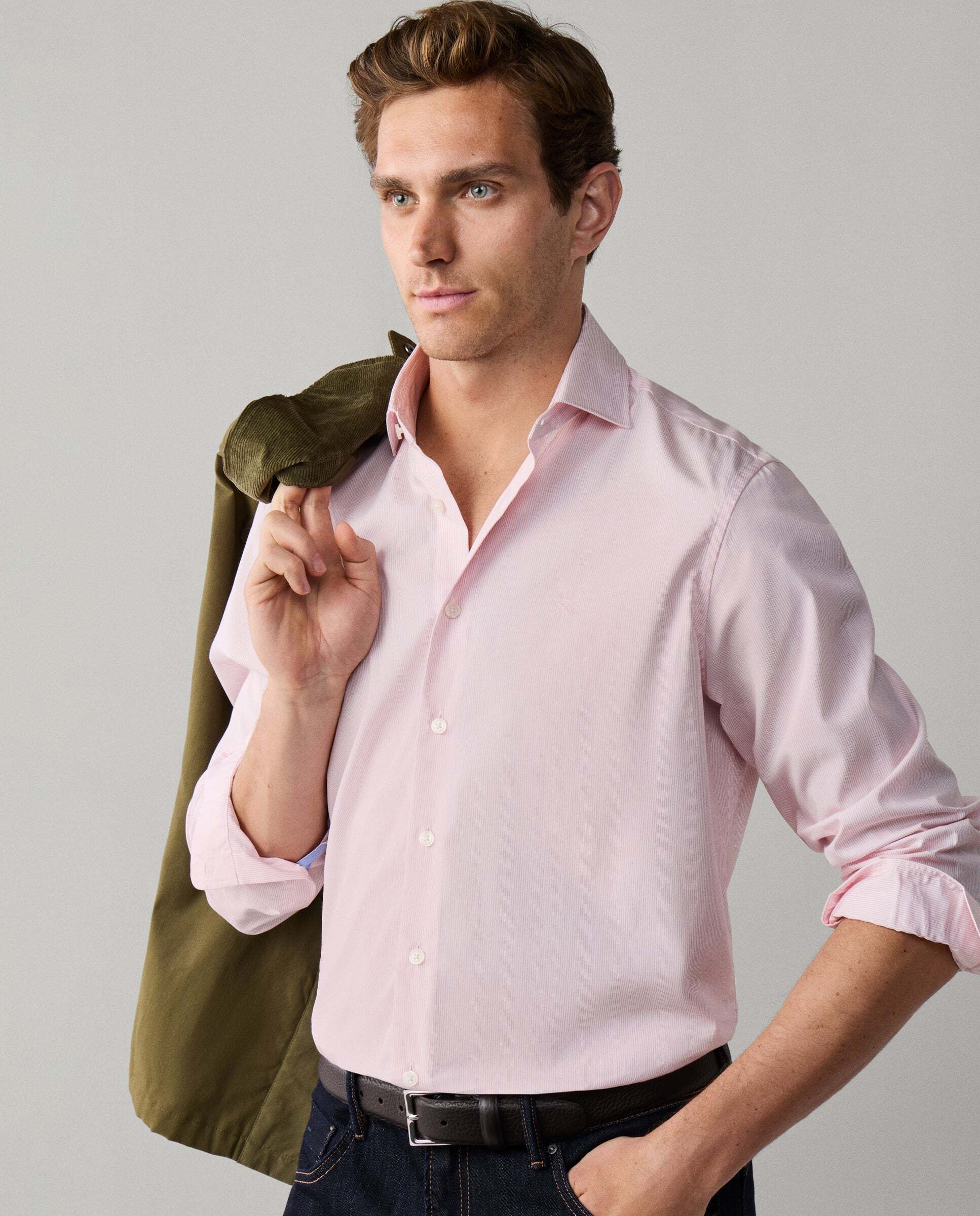 Camisa de hombre rayas finas city fit clásico - Hackett - Rosa Rosa-6