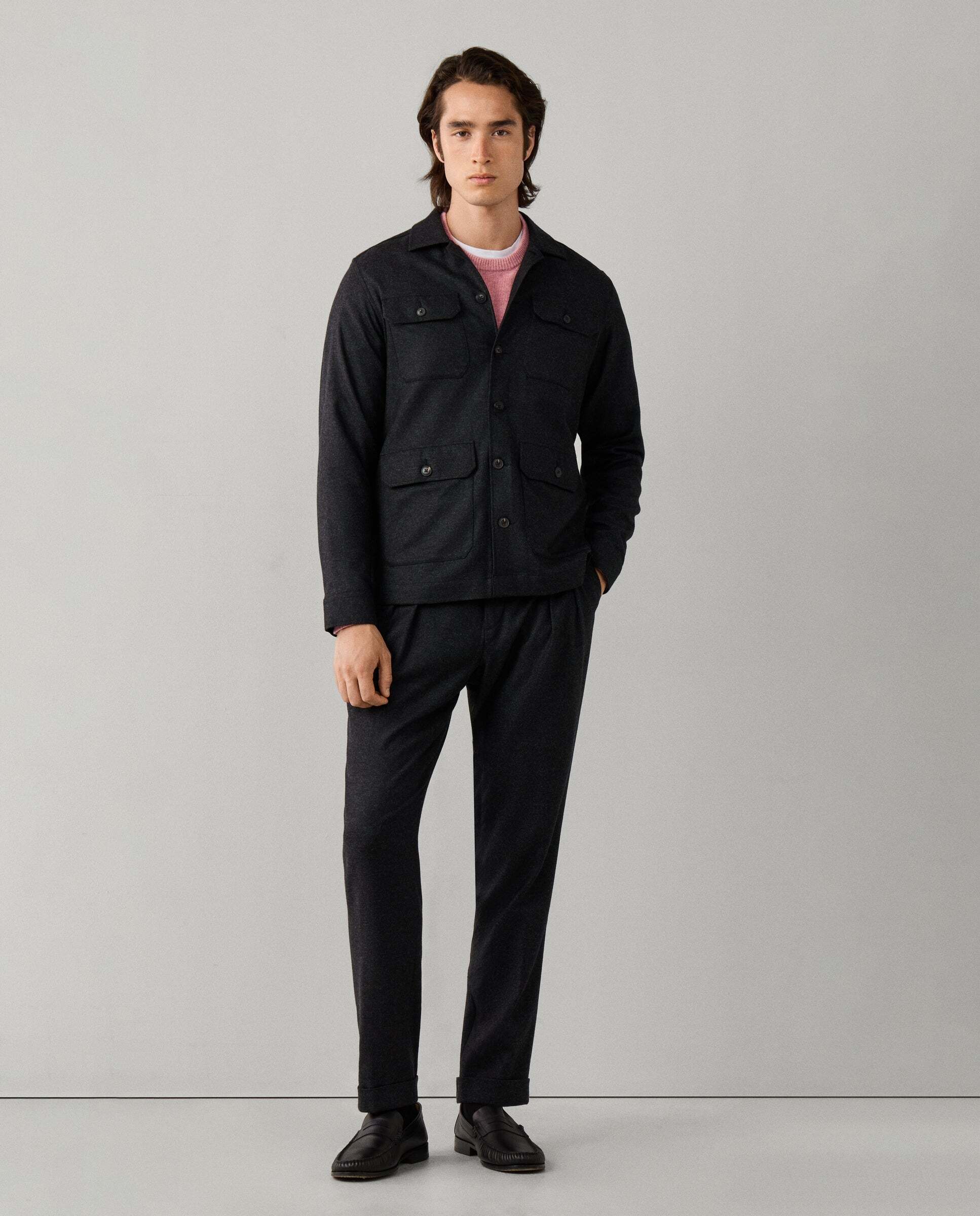 Sobrecamisa de hombre 4 bolsillos mezcla de lana-cashmere elástica - Hackett - Gris Gris-2