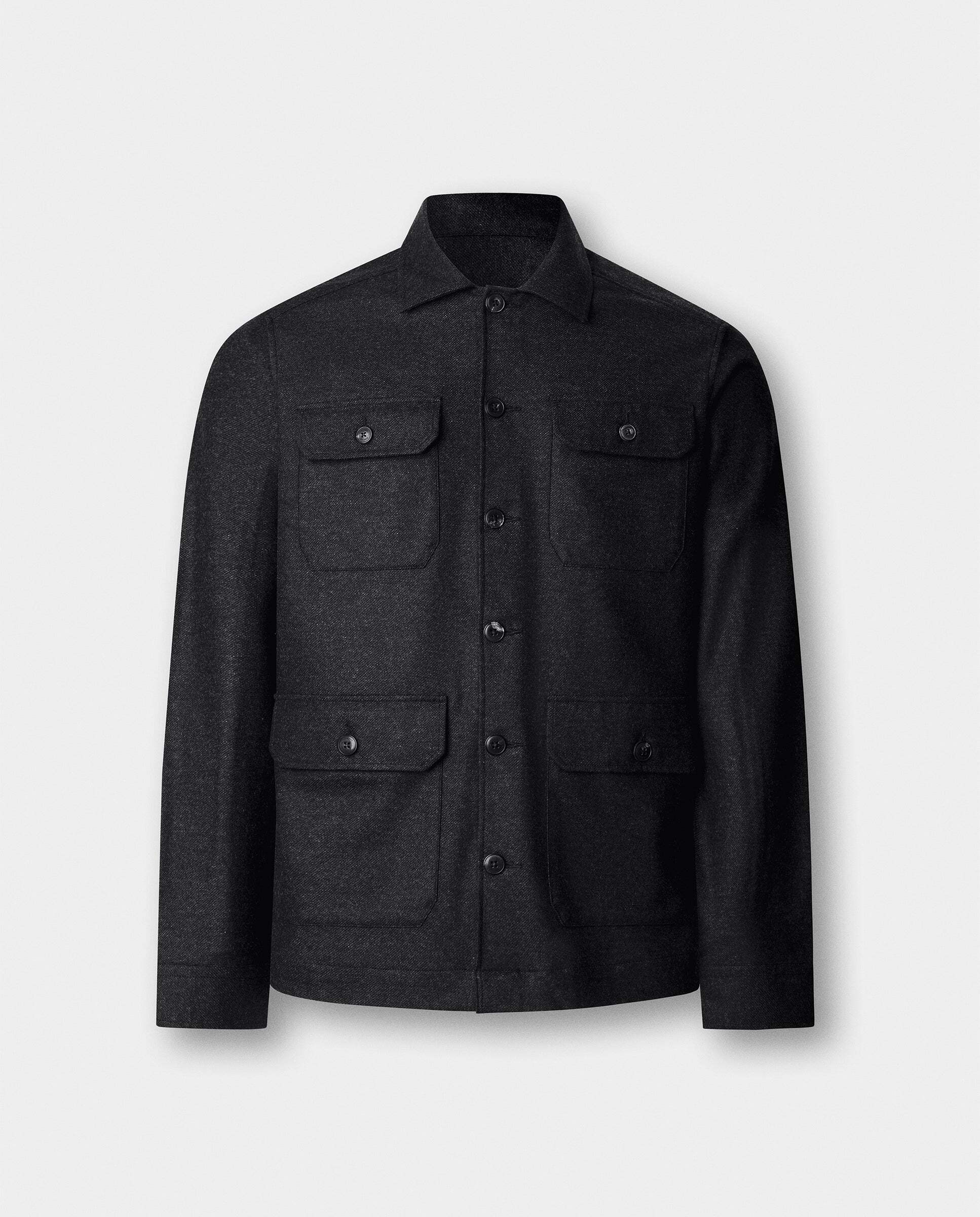 Sobrecamisa de hombre 4 bolsillos mezcla de lana-cashmere elástica - Hackett - Gris Gris-7