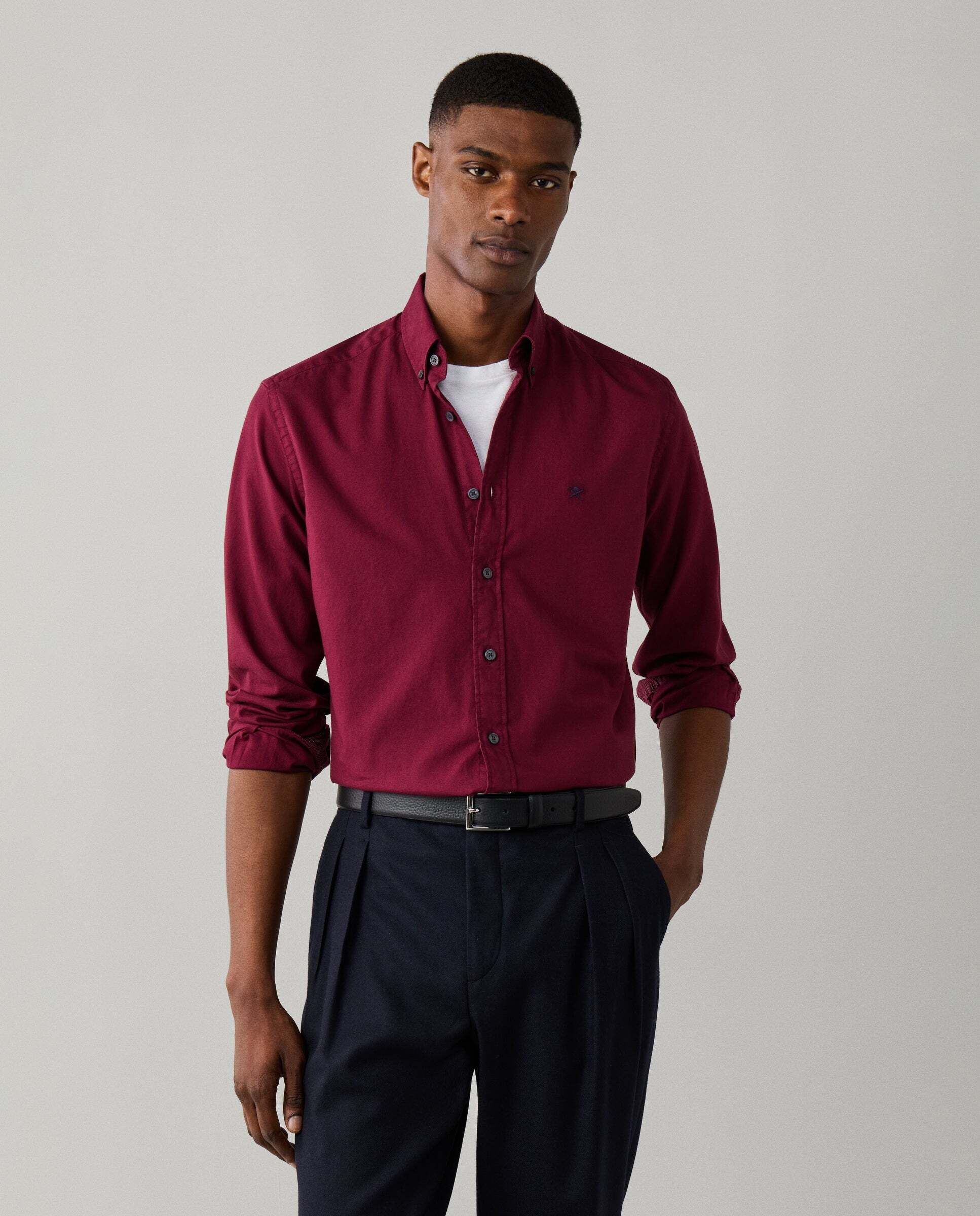 Camisa de hombre oxford teñida en prenda fit tailored - Hackett - Rojo Rojo-1