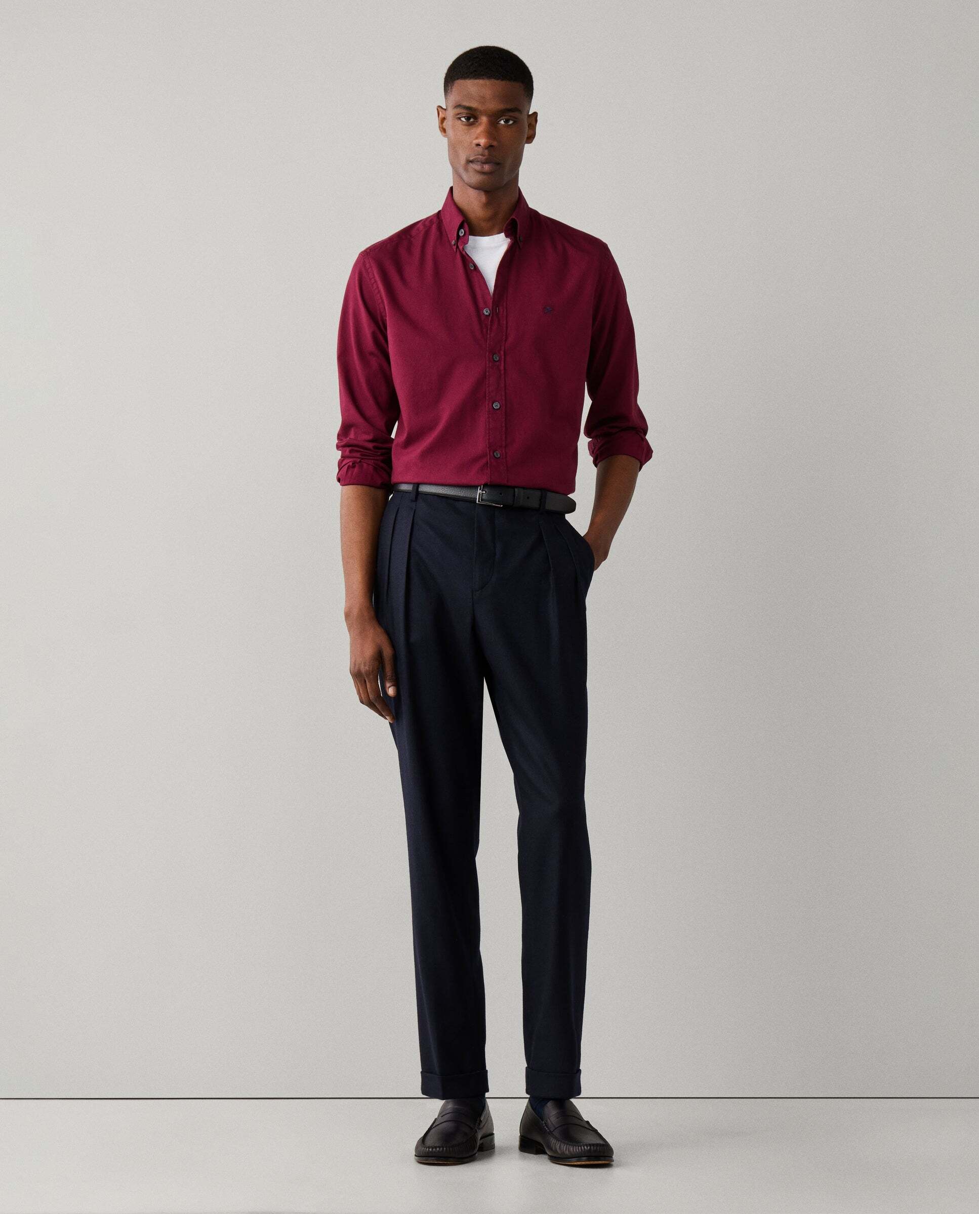 Camisa de hombre oxford teñida en prenda fit tailored - Hackett - Rojo Rojo-2