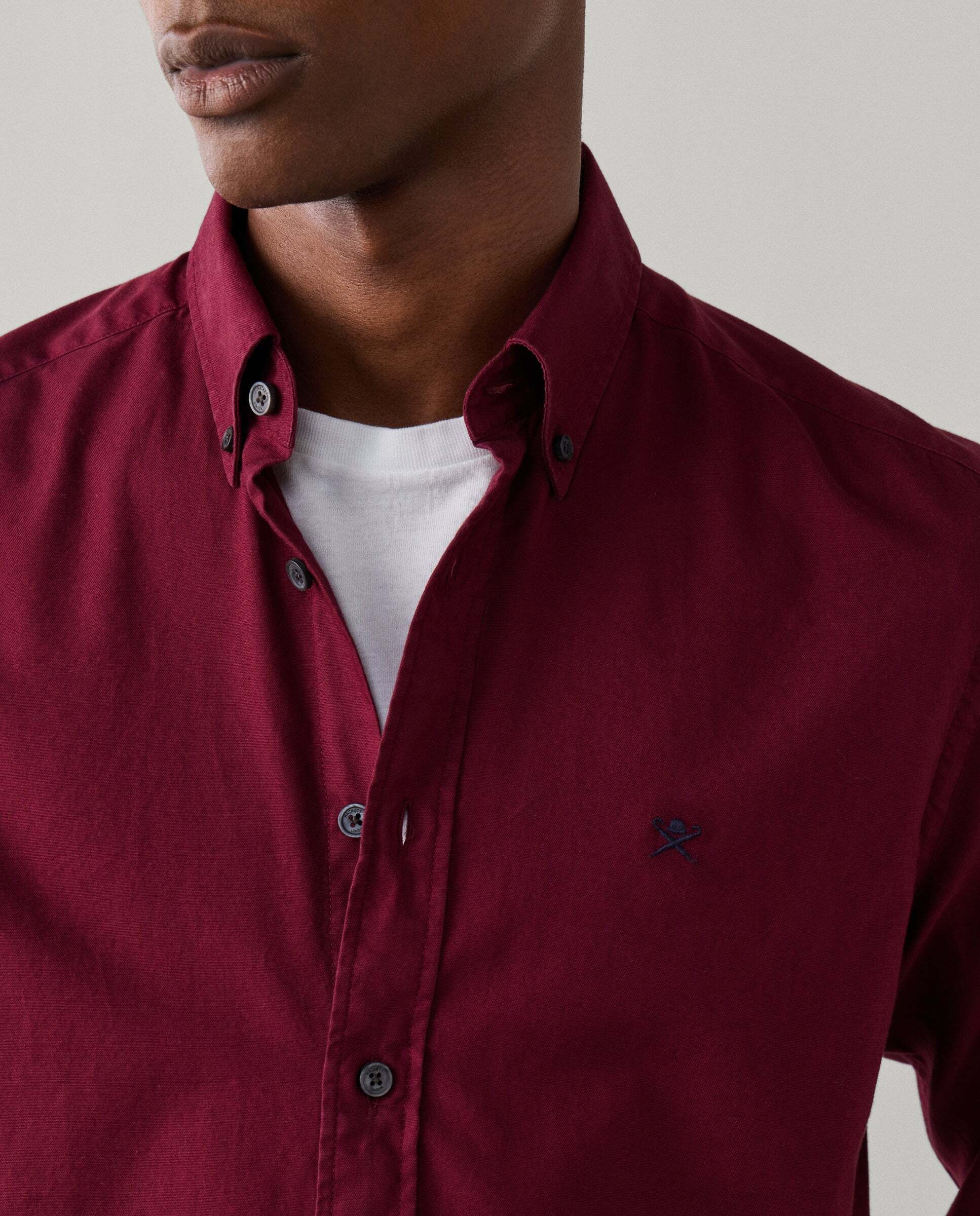 Camisa de hombre oxford teñida en prenda fit tailored - Hackett - Rojo Rojo-4