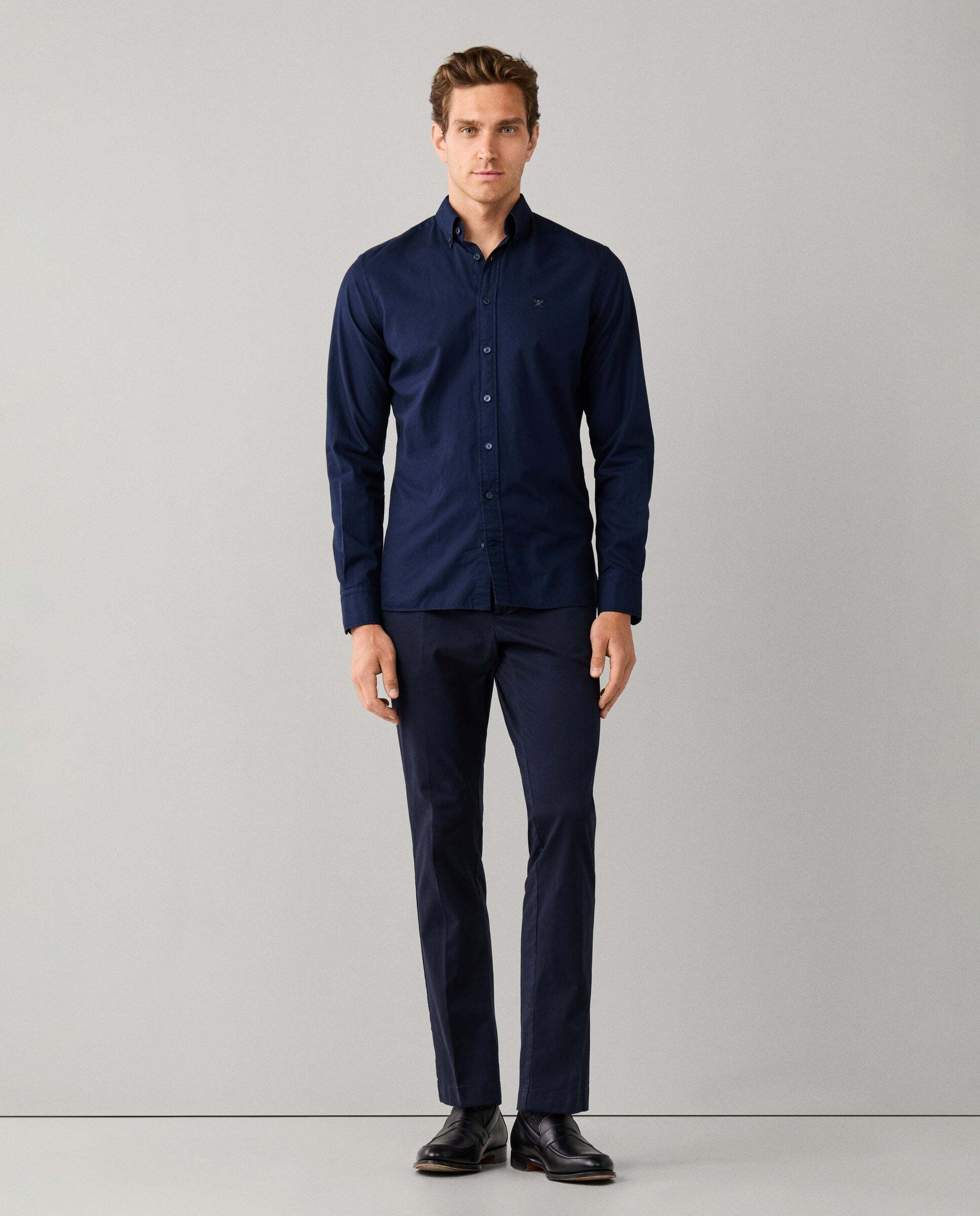 Camisa de hombre oxford teñida en prenda fit tailored - Hackett - Azul marino Azul marino-2