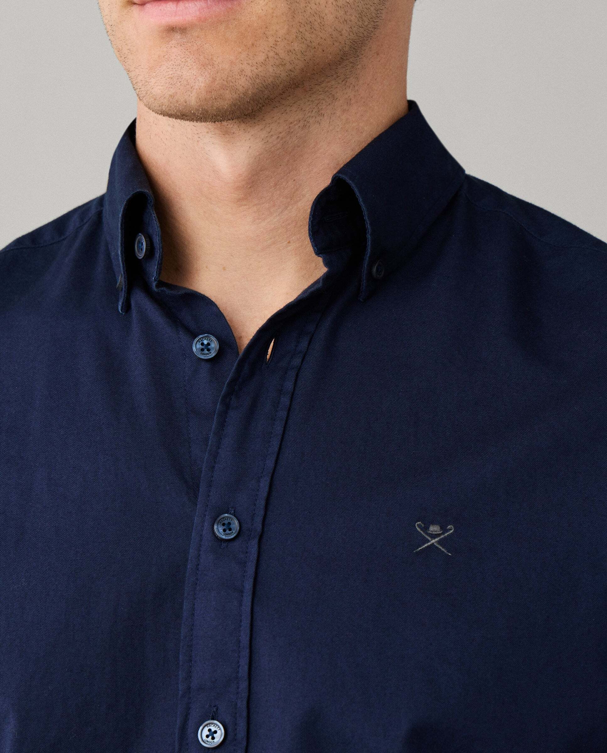 Camisa de hombre oxford teñida en prenda fit tailored - Hackett - Azul marino Azul marino-4