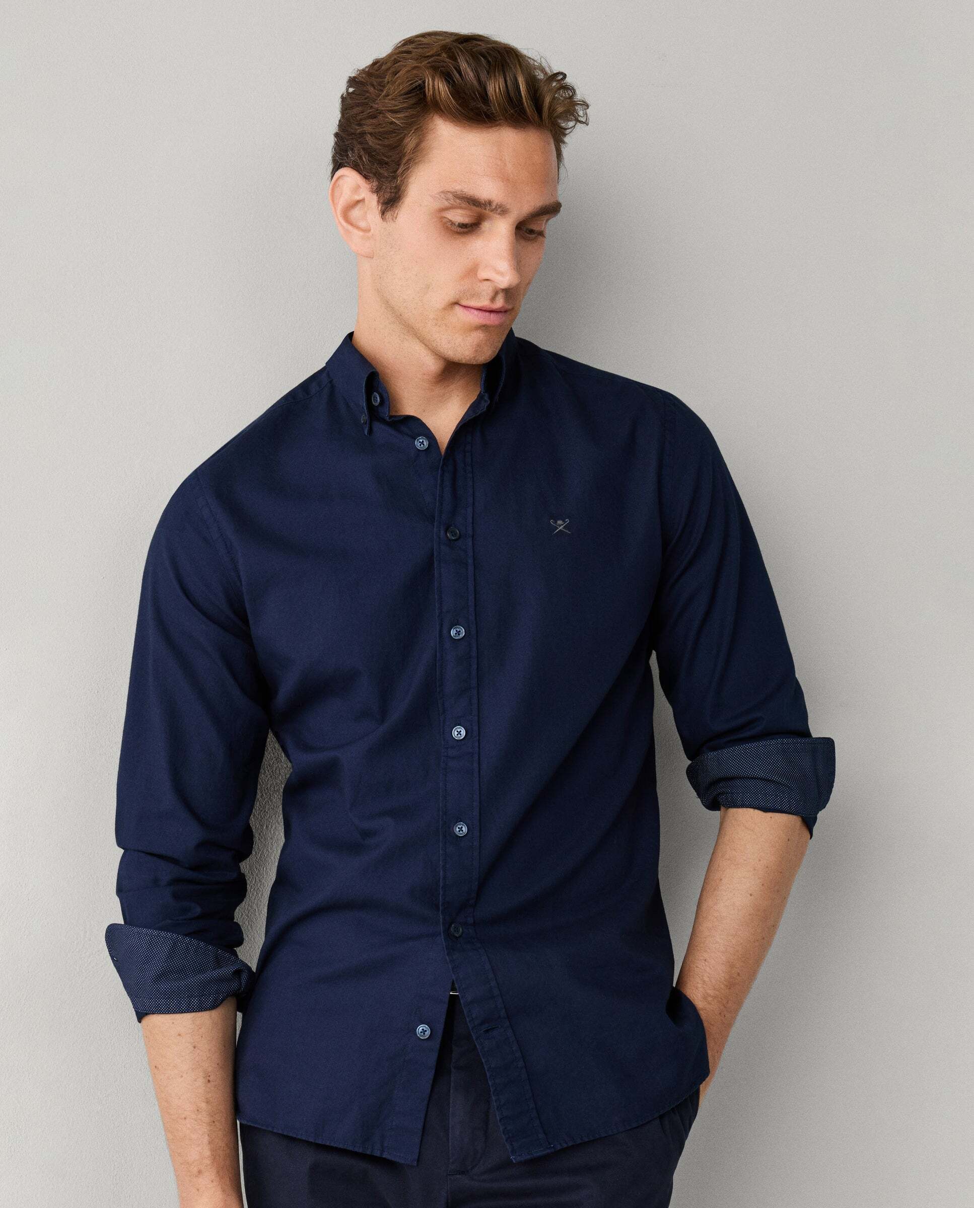 Camisa de hombre oxford teñida en prenda fit tailored - Hackett - Azul marino Azul marino-6