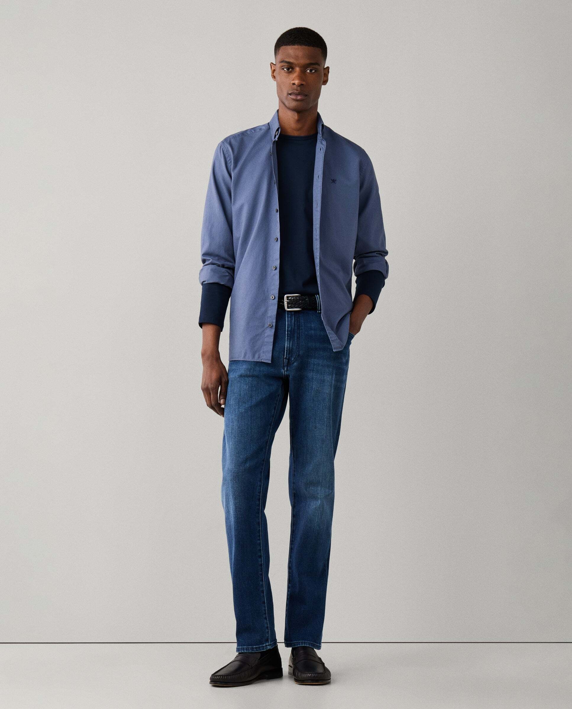 Camisa de hombre oxford teñida en prenda fit tailored - Hackett - Azul Azul-2
