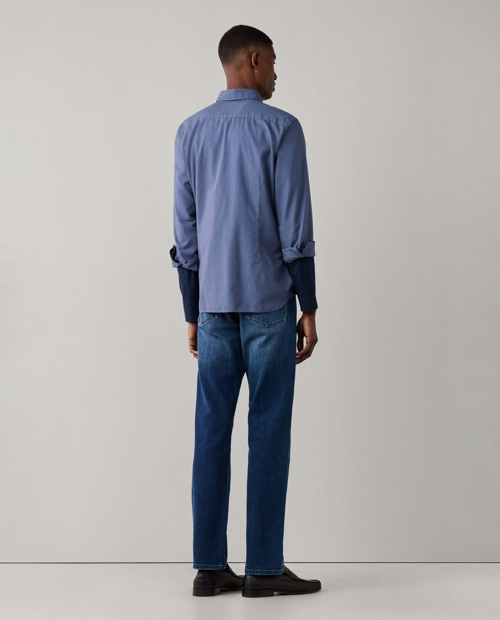 Camisa de hombre oxford teñida en prenda fit tailored - Hackett - Azul Azul-3