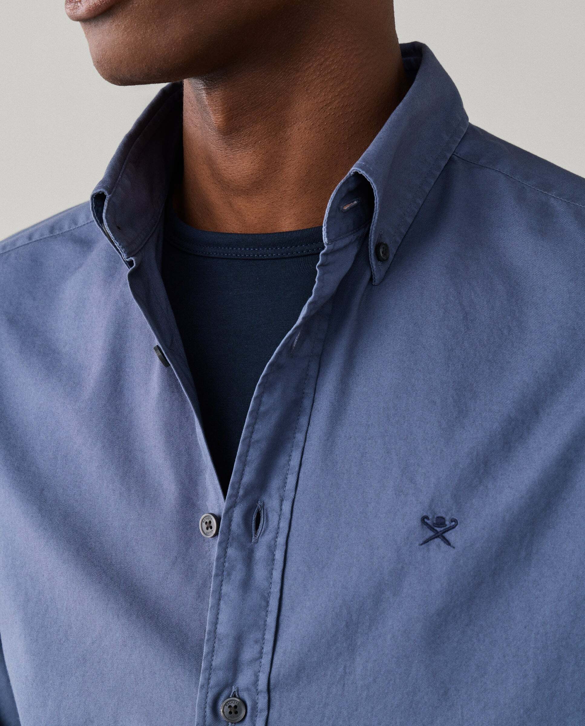 Camisa de hombre oxford teñida en prenda fit tailored - Hackett - Azul Azul-4