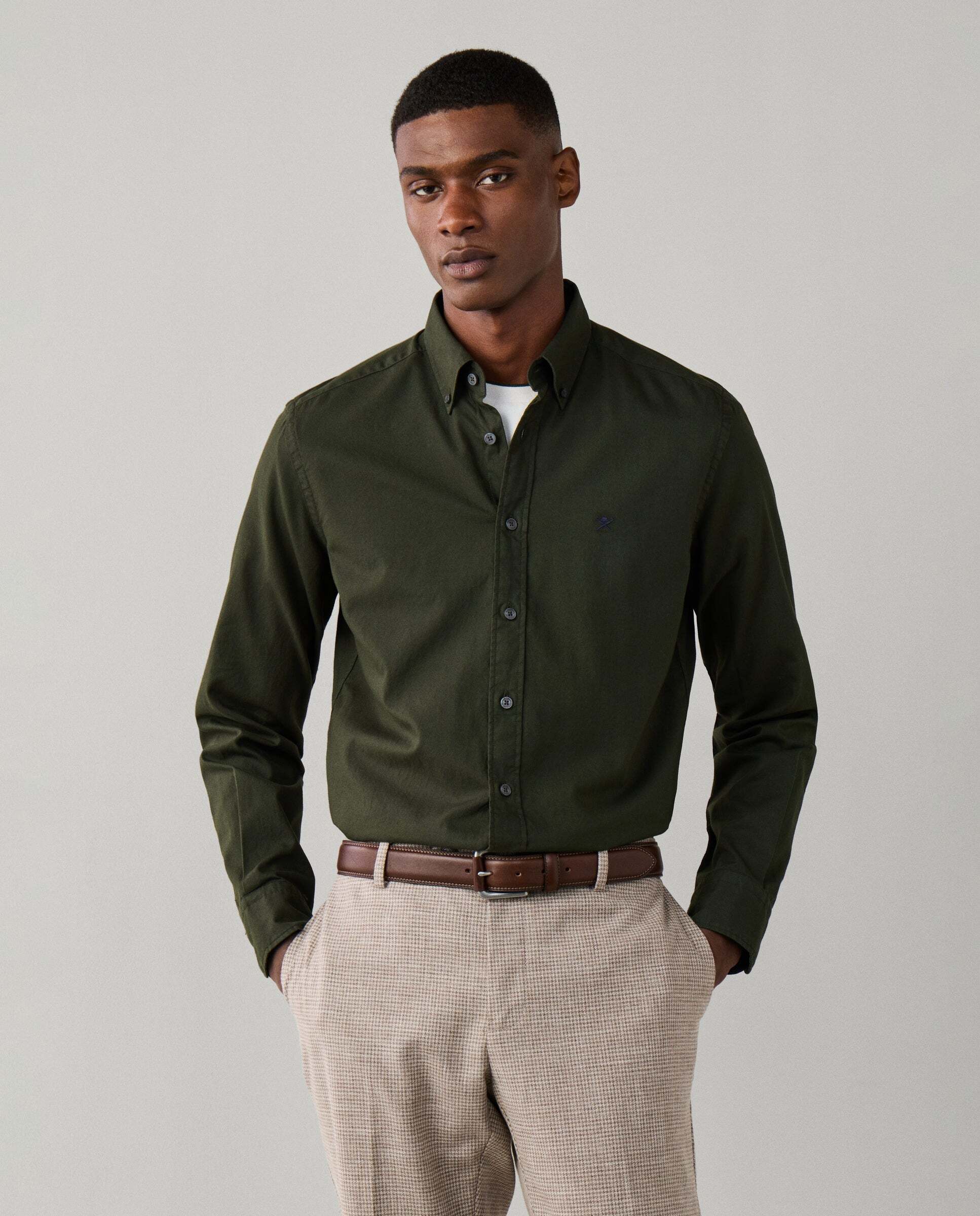 Camisa de hombre oxford teñida en prenda fit tailored - Hackett - Verde Verde-1