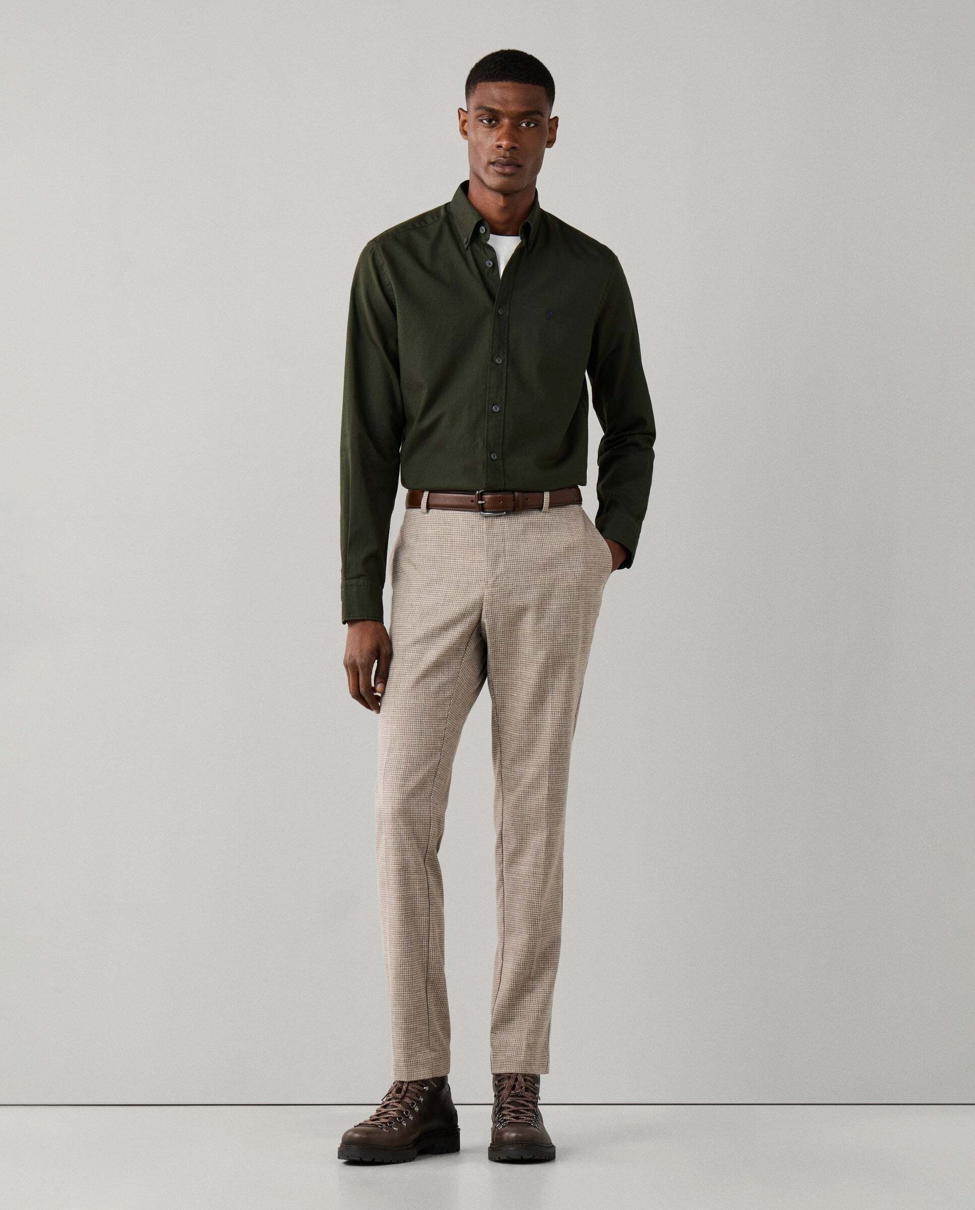 Camisa de hombre oxford teñida en prenda fit tailored - Hackett - Verde Verde-2