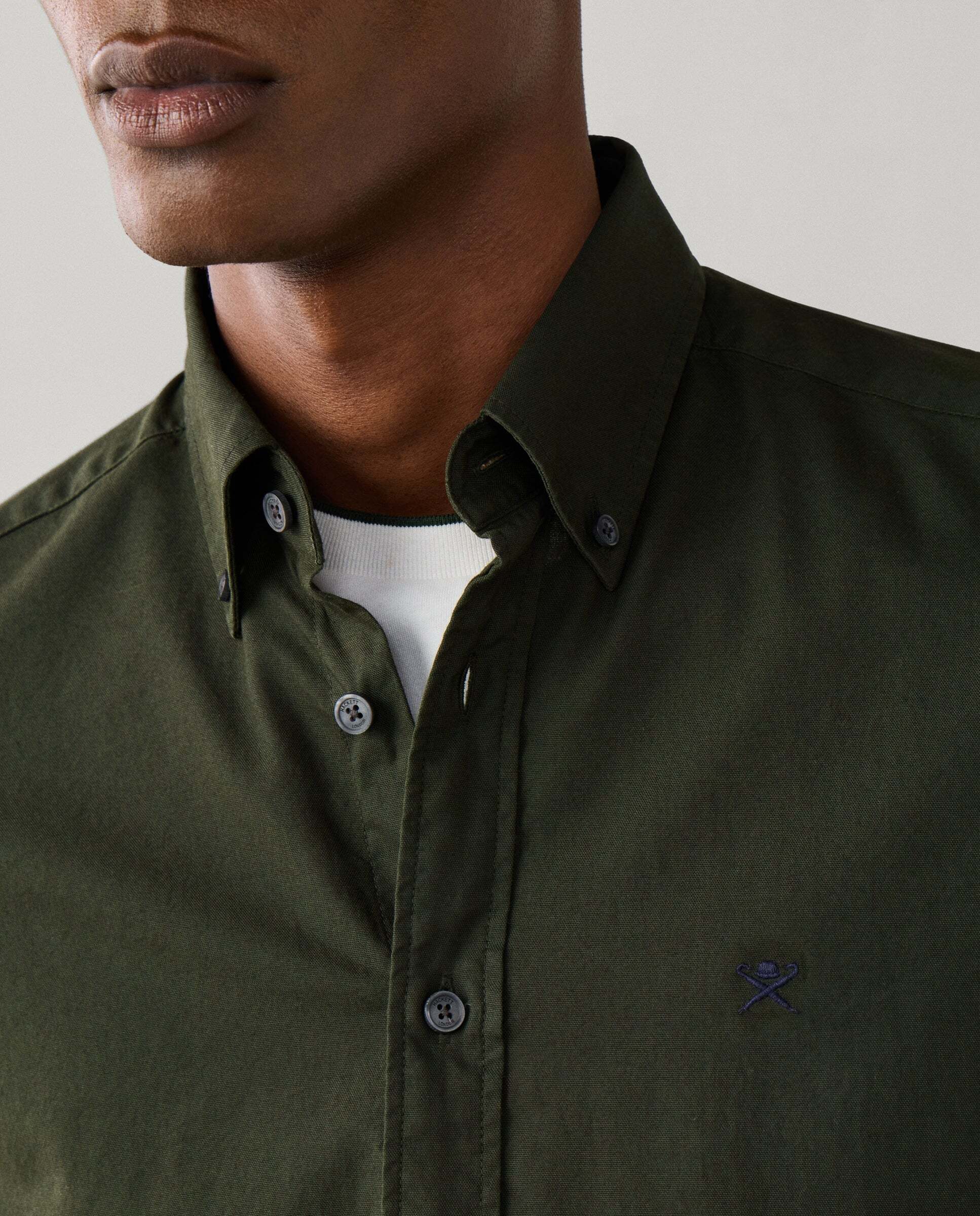 Camisa de hombre oxford teñida en prenda fit tailored - Hackett - Verde Verde-4