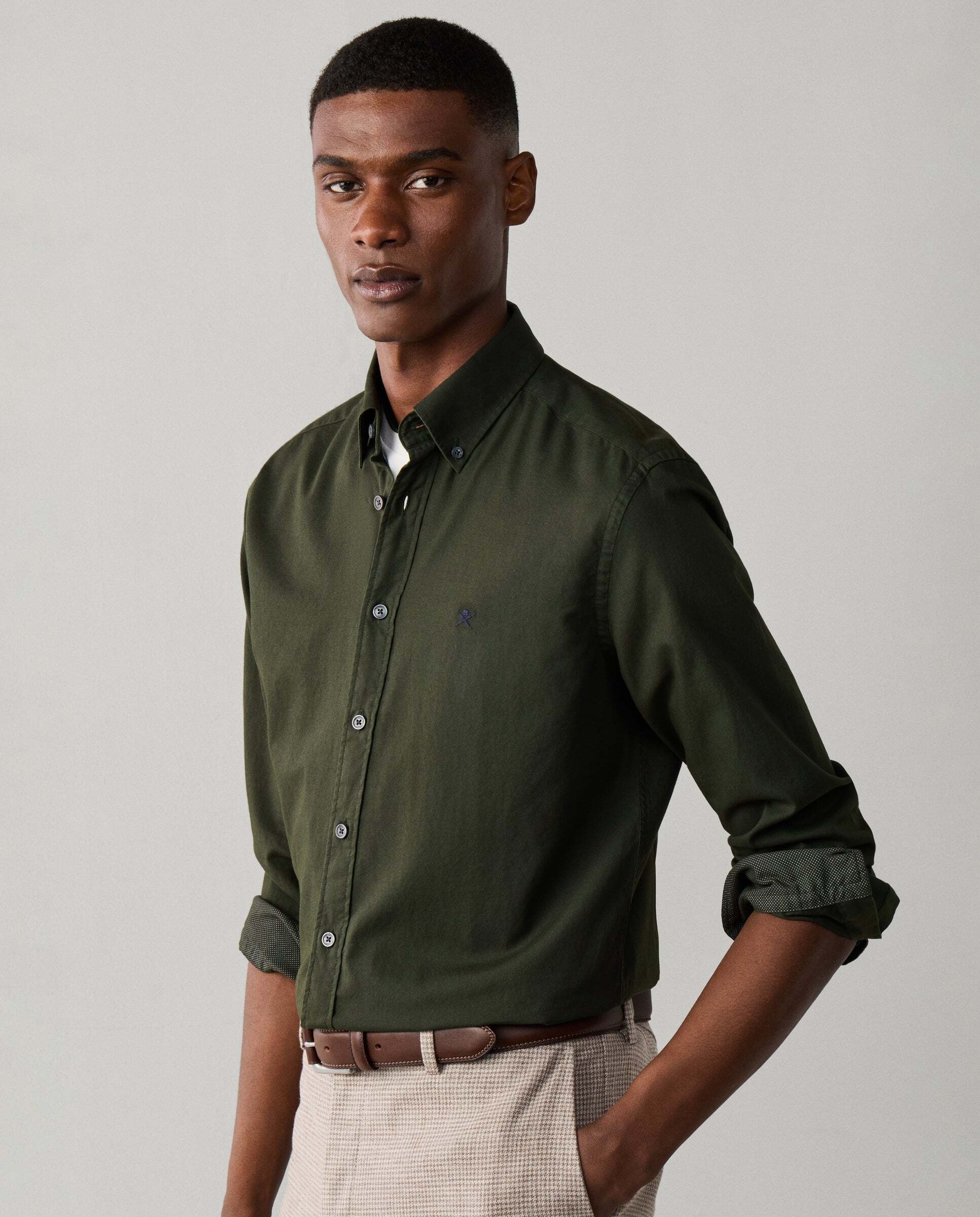 Camisa de hombre oxford teñida en prenda fit tailored - Hackett - Verde Verde-5