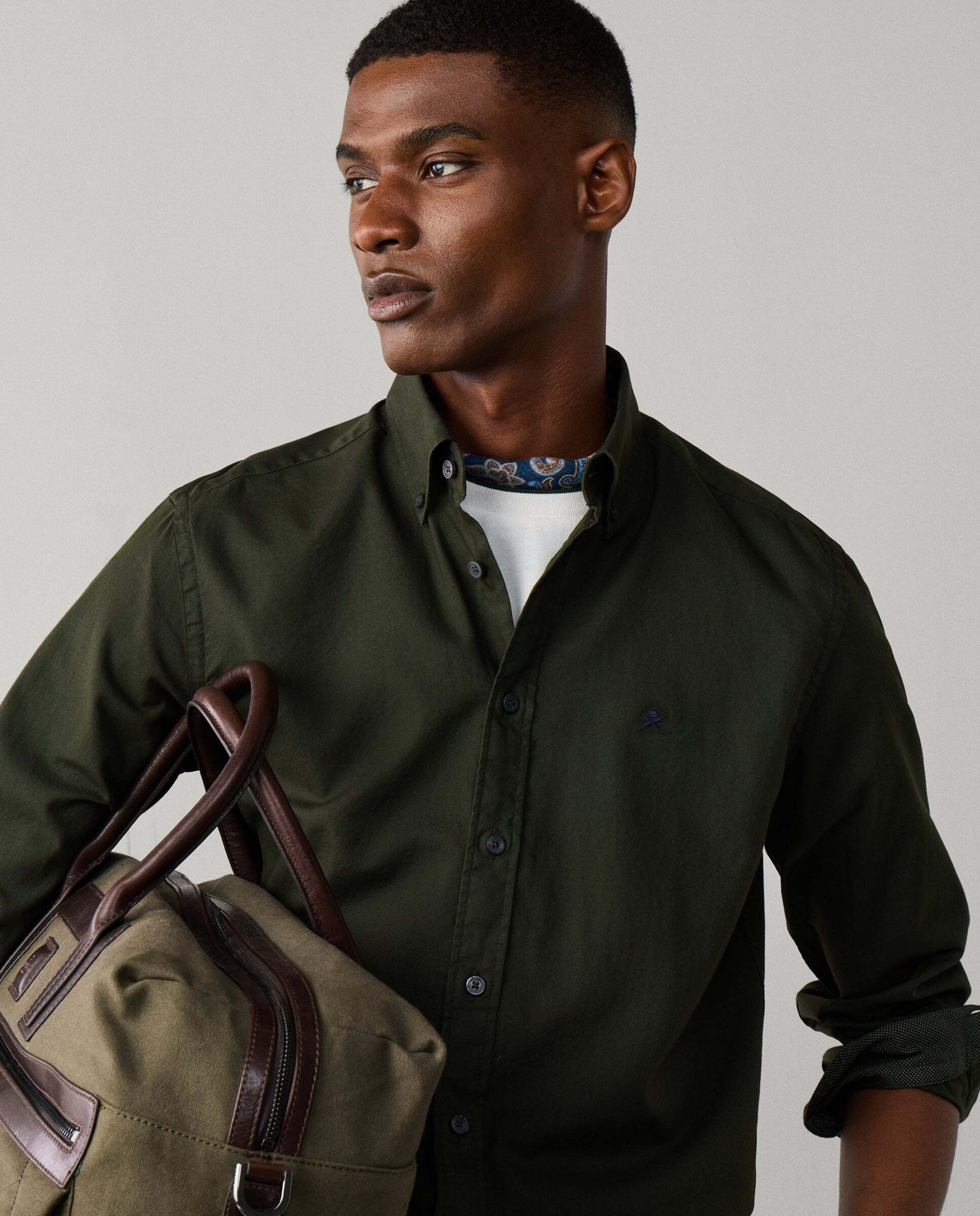 Camisa de hombre oxford teñida en prenda fit tailored - Hackett - Verde Verde-6