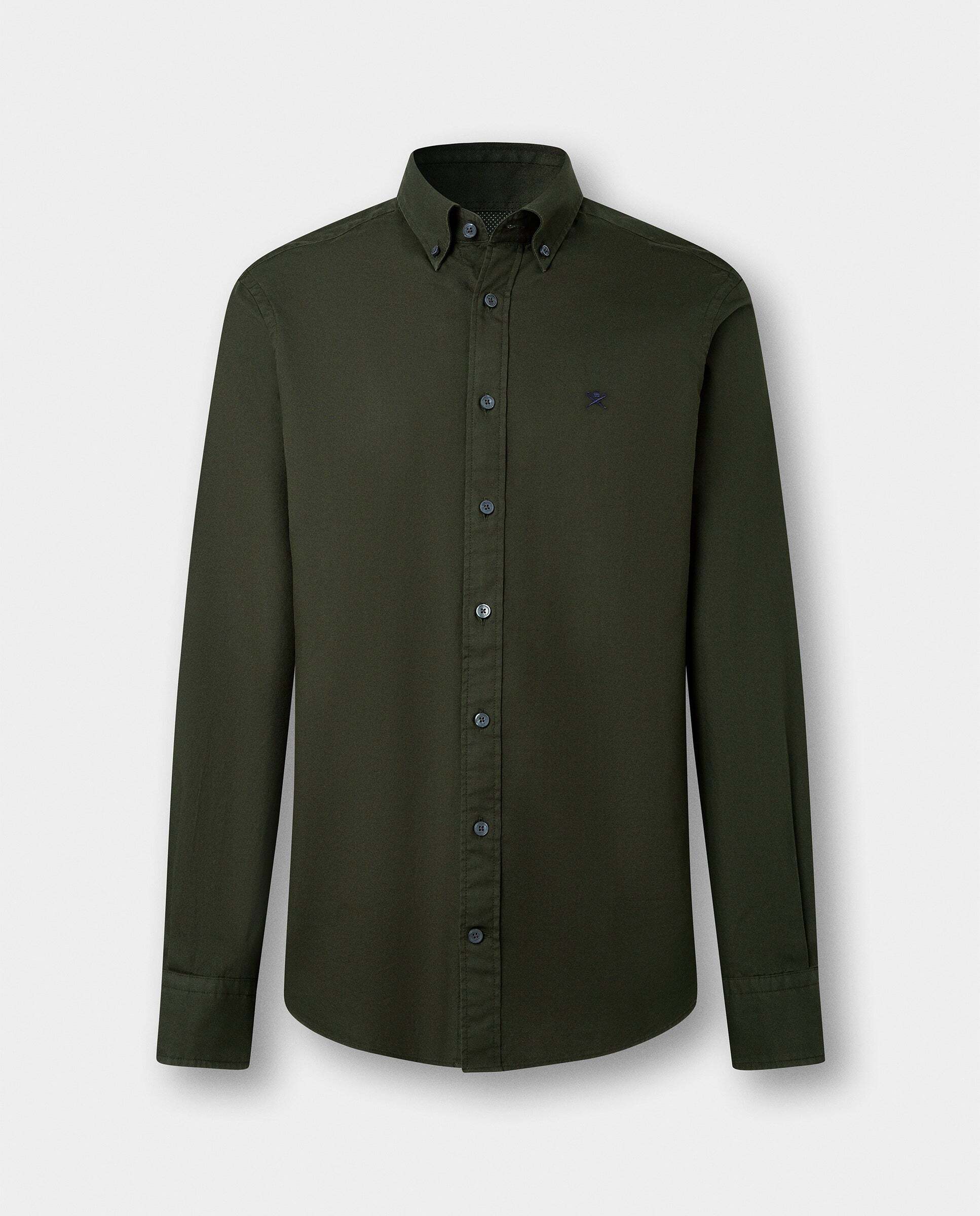 Camisa de hombre oxford teñida en prenda fit tailored - Hackett - Verde Verde-7