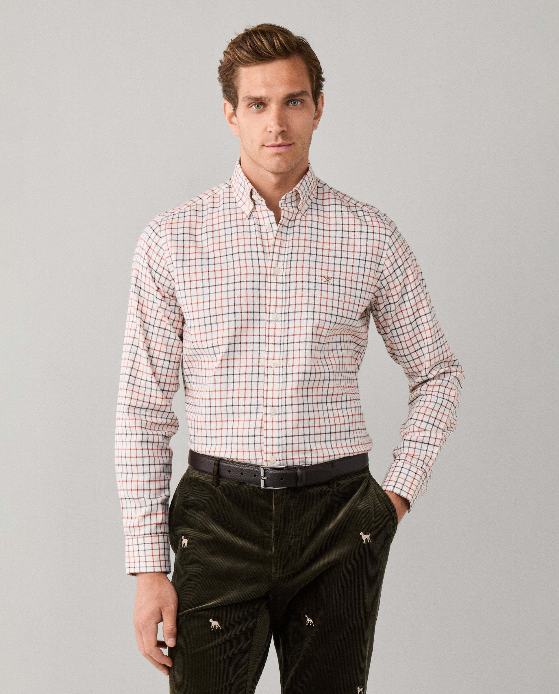 Imagen 1 de Camisa de hombre tattersall a cuadros anchos fit tailored - Hackett - Naranja Naranja