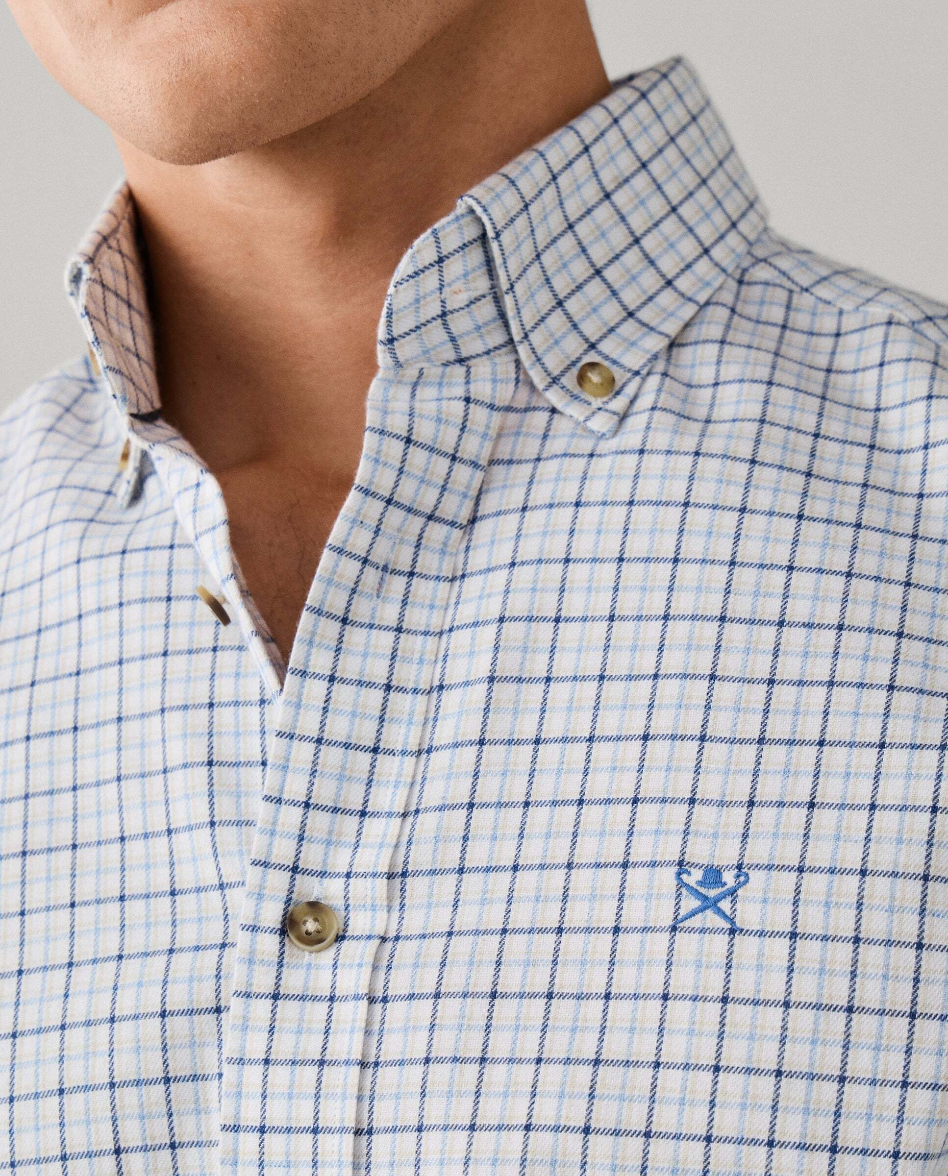 Camisa de hombre de franela a cuadros fit tailored - Hackett - Azul Azul-4