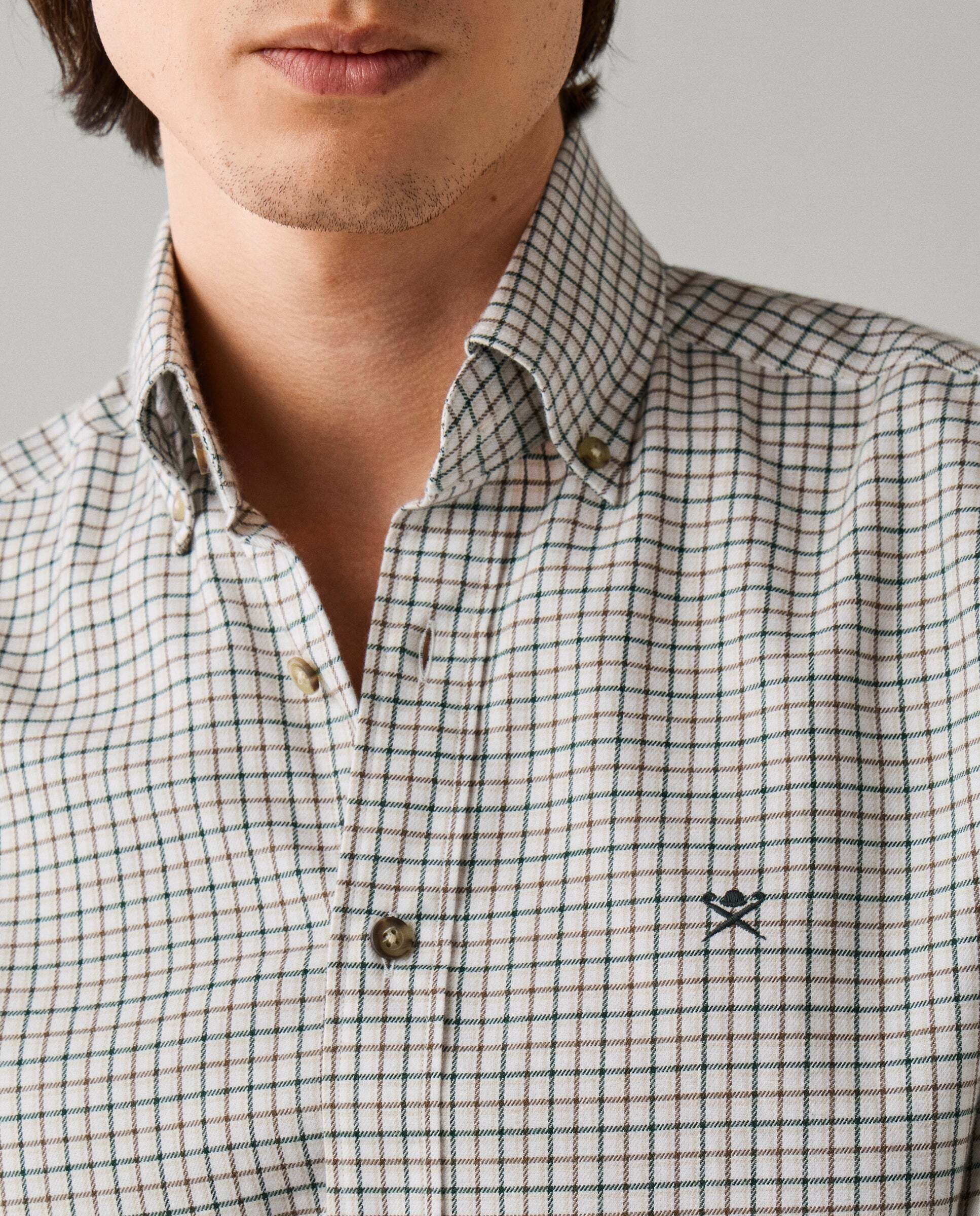Camisa de hombre de franela a cuadros fit tailored - Hackett - Verde militar Verde militar-4