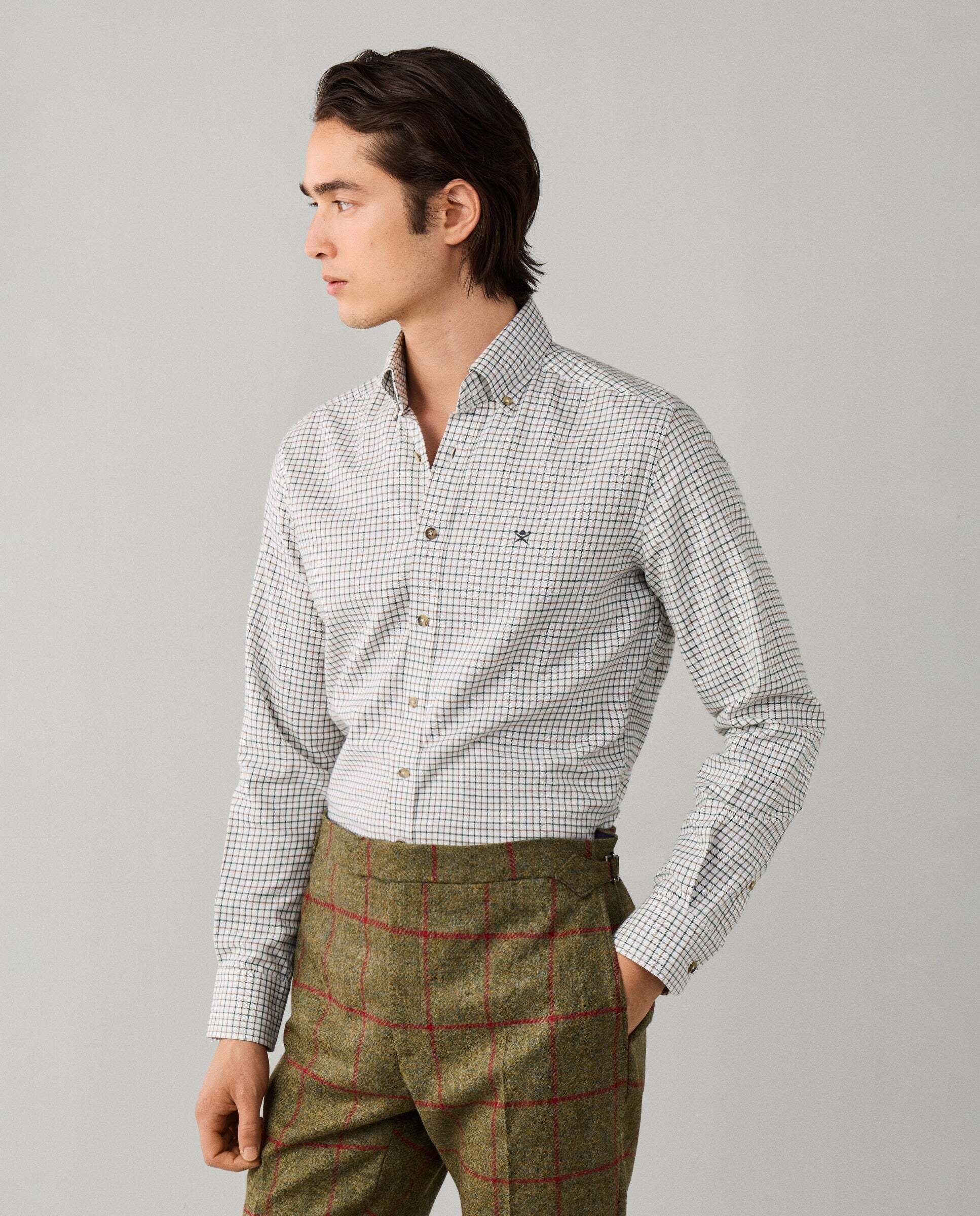 Camisa de hombre de franela a cuadros fit tailored - Hackett - Verde militar Verde militar-6