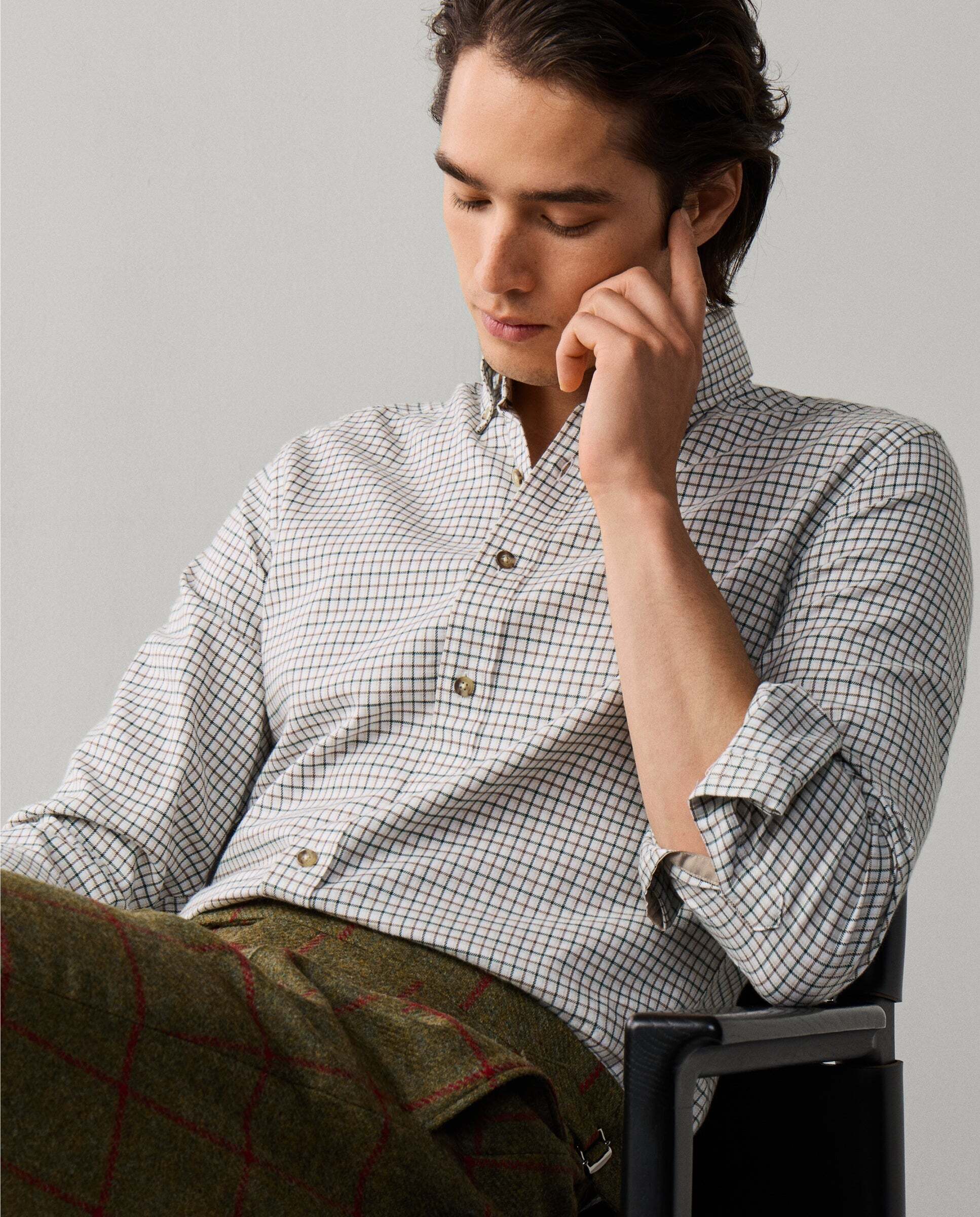 Camisa de hombre de franela a cuadros fit tailored - Hackett - Verde militar Verde militar-7