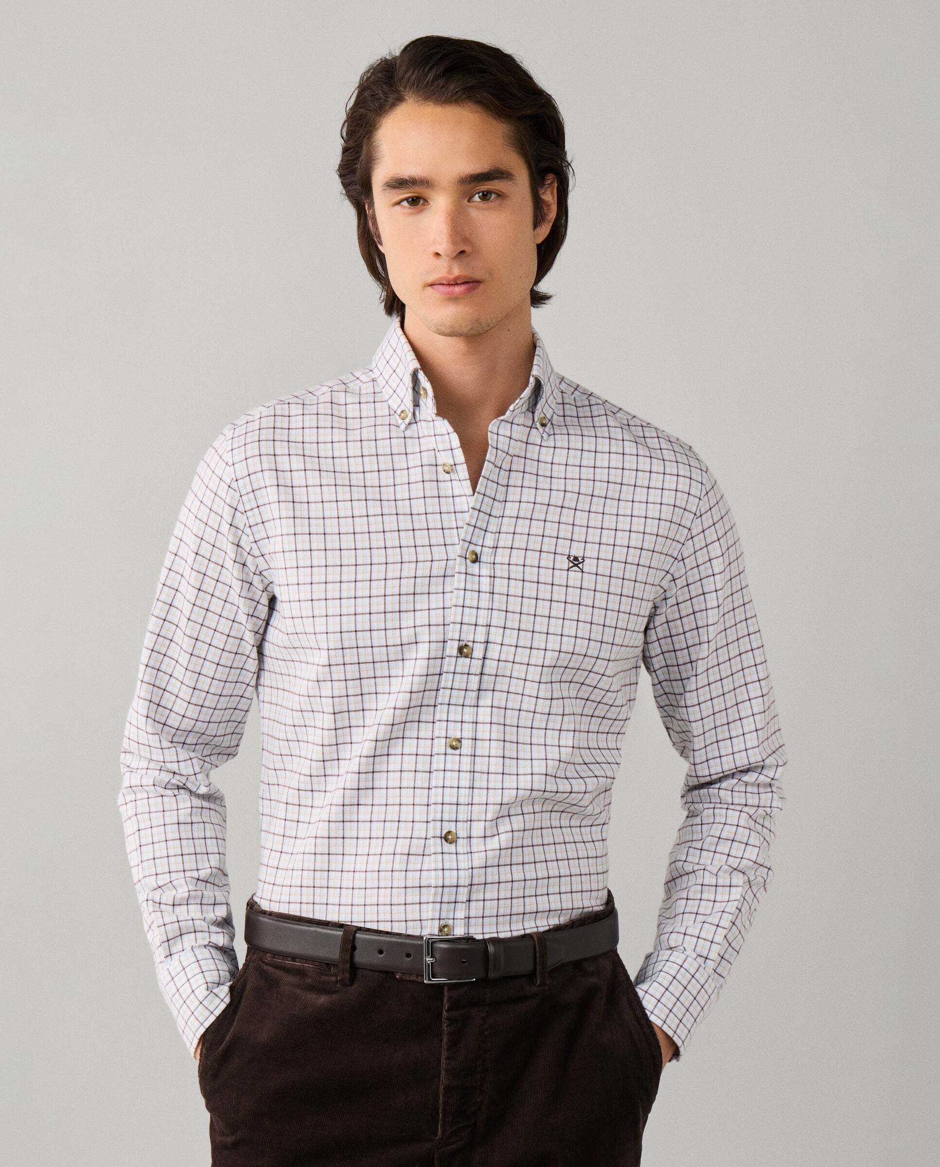 Camisa de hombre de franela a cuadros fit tailored - Hackett - Ébano Ébano-1