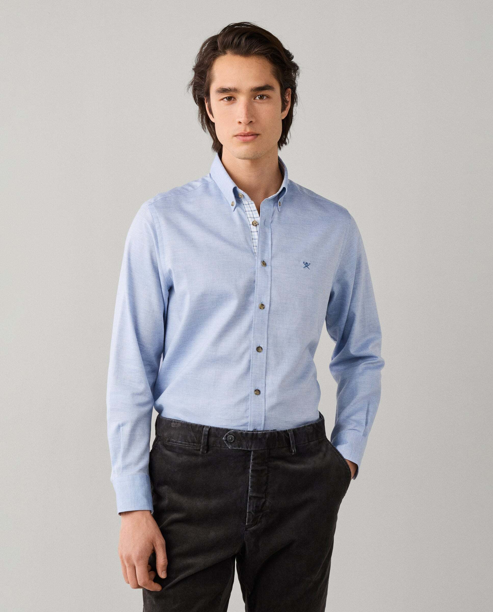 Camisa de hombre franela múltiples ribetes fit tailored - Hackett - Azul claro Azul claro-1