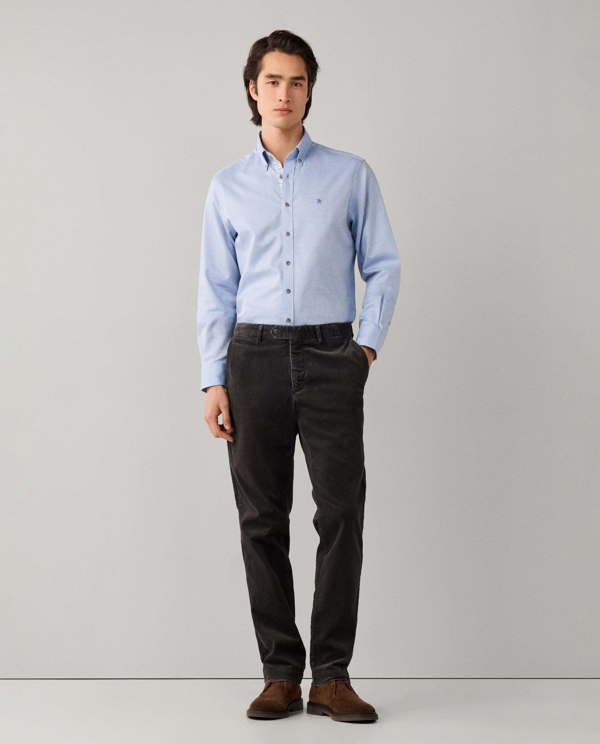 Camisa de hombre franela múltiples ribetes fit tailored - Hackett - Azul claro Azul claro-2