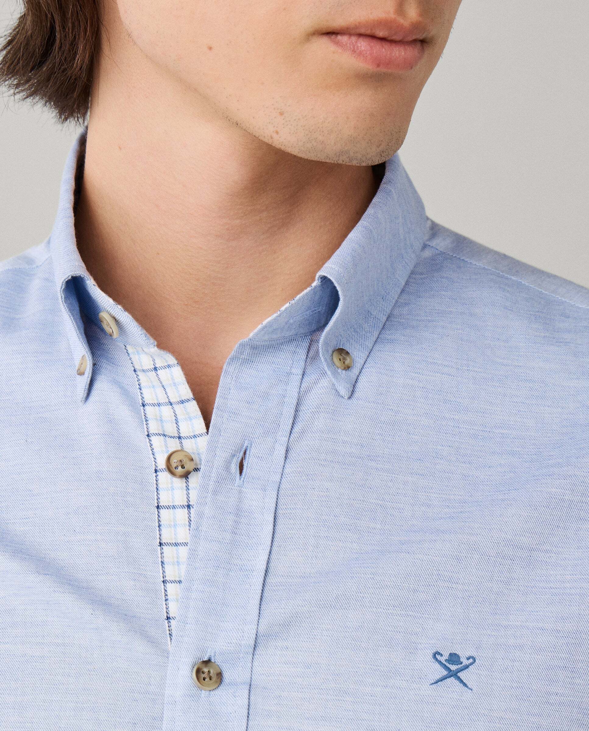 Camisa de hombre franela múltiples ribetes fit tailored - Hackett - Azul claro Azul claro-4