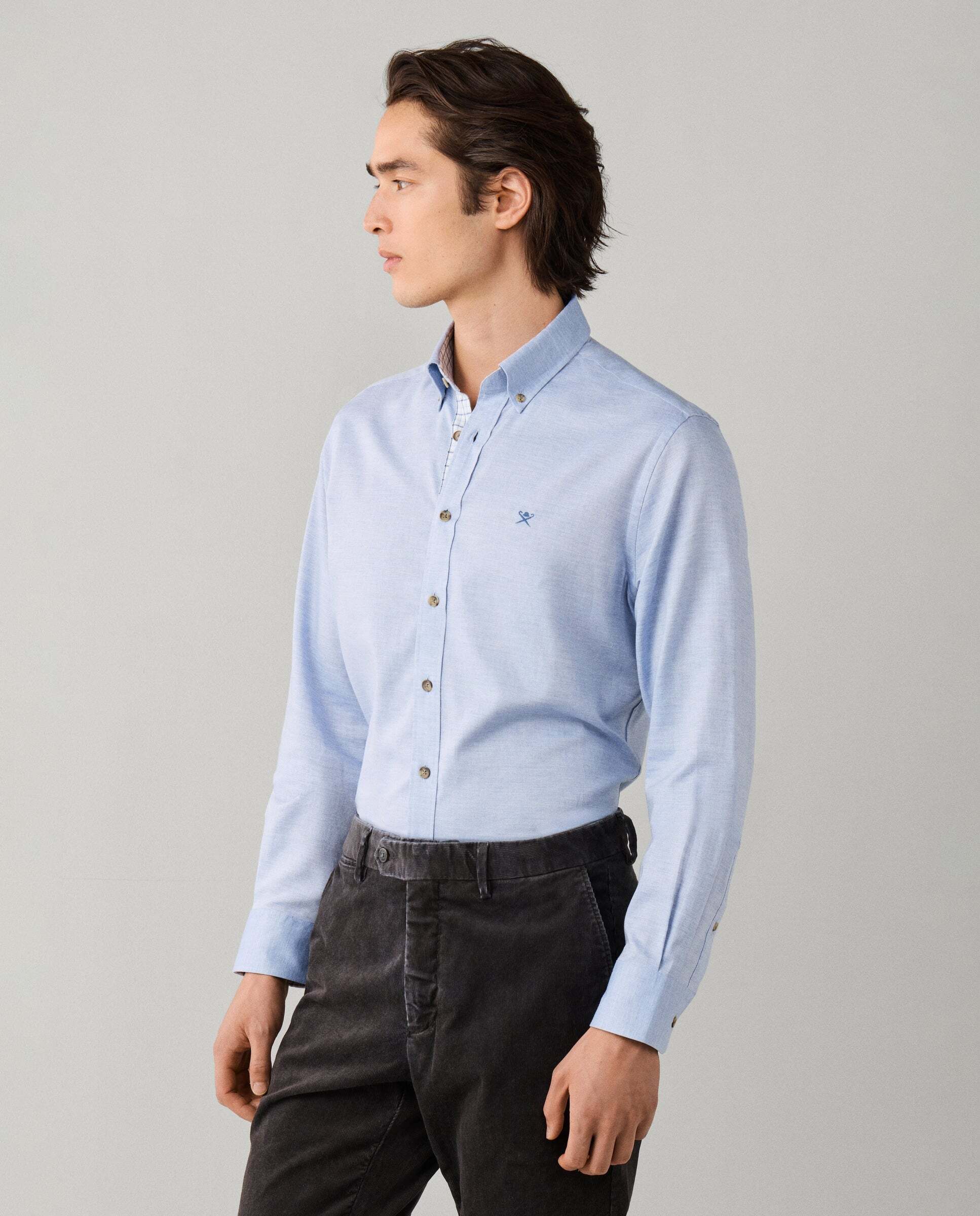 Camisa de hombre franela múltiples ribetes fit tailored - Hackett - Azul claro Azul claro-6