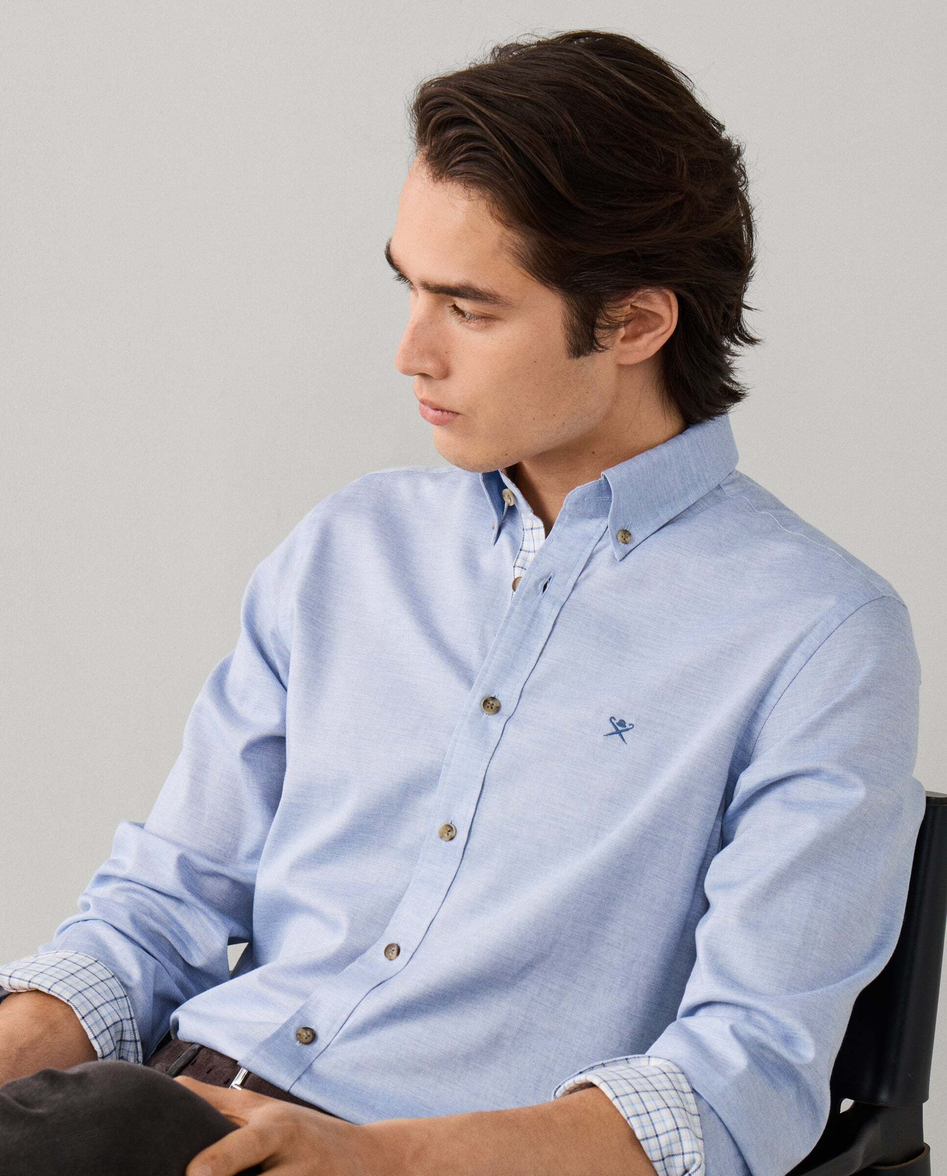 Camisa de hombre franela múltiples ribetes fit tailored - Hackett - Azul claro Azul claro-7