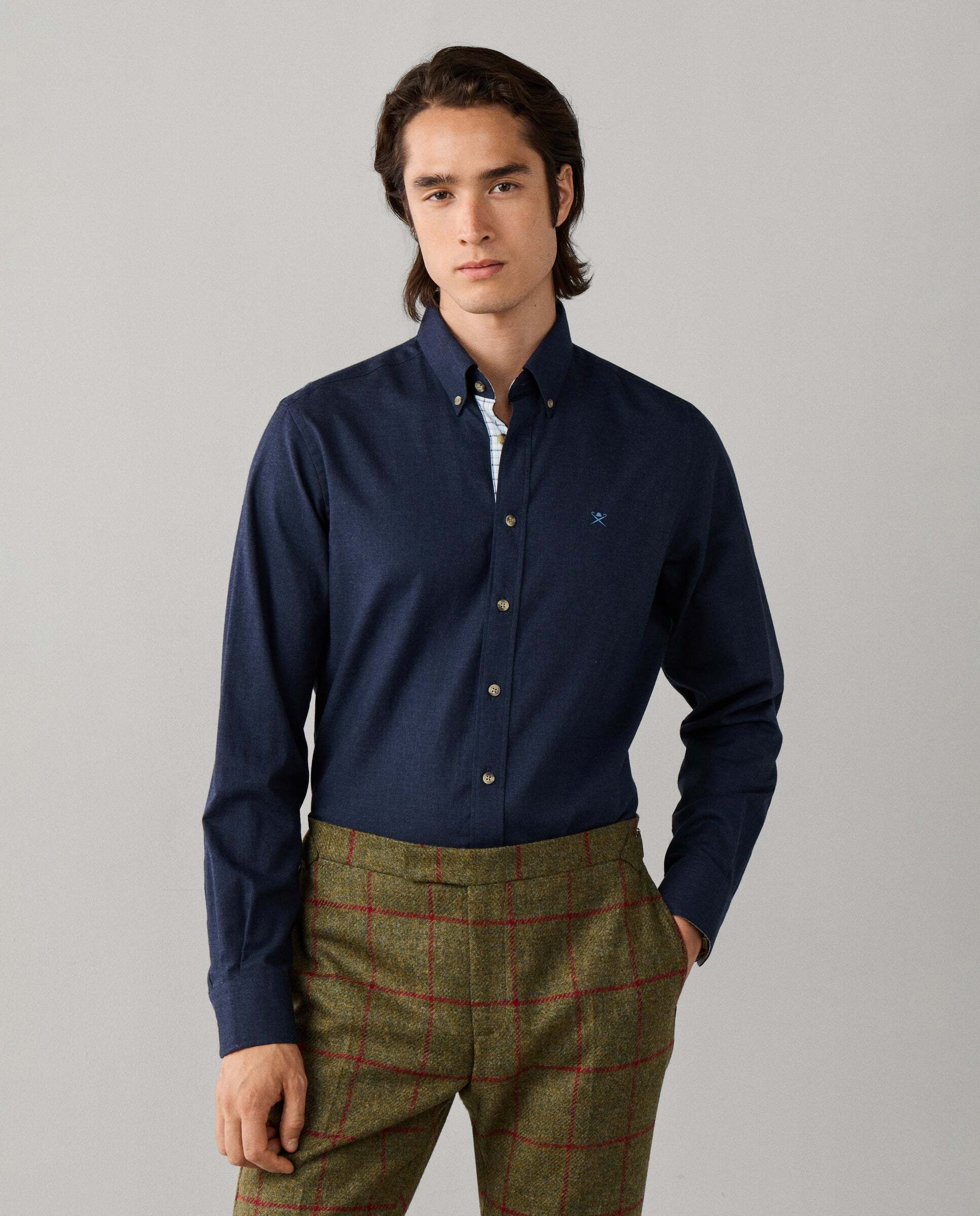 Camisa de hombre franela múltiples ribetes fit tailored - Hackett - Azul Azul-1