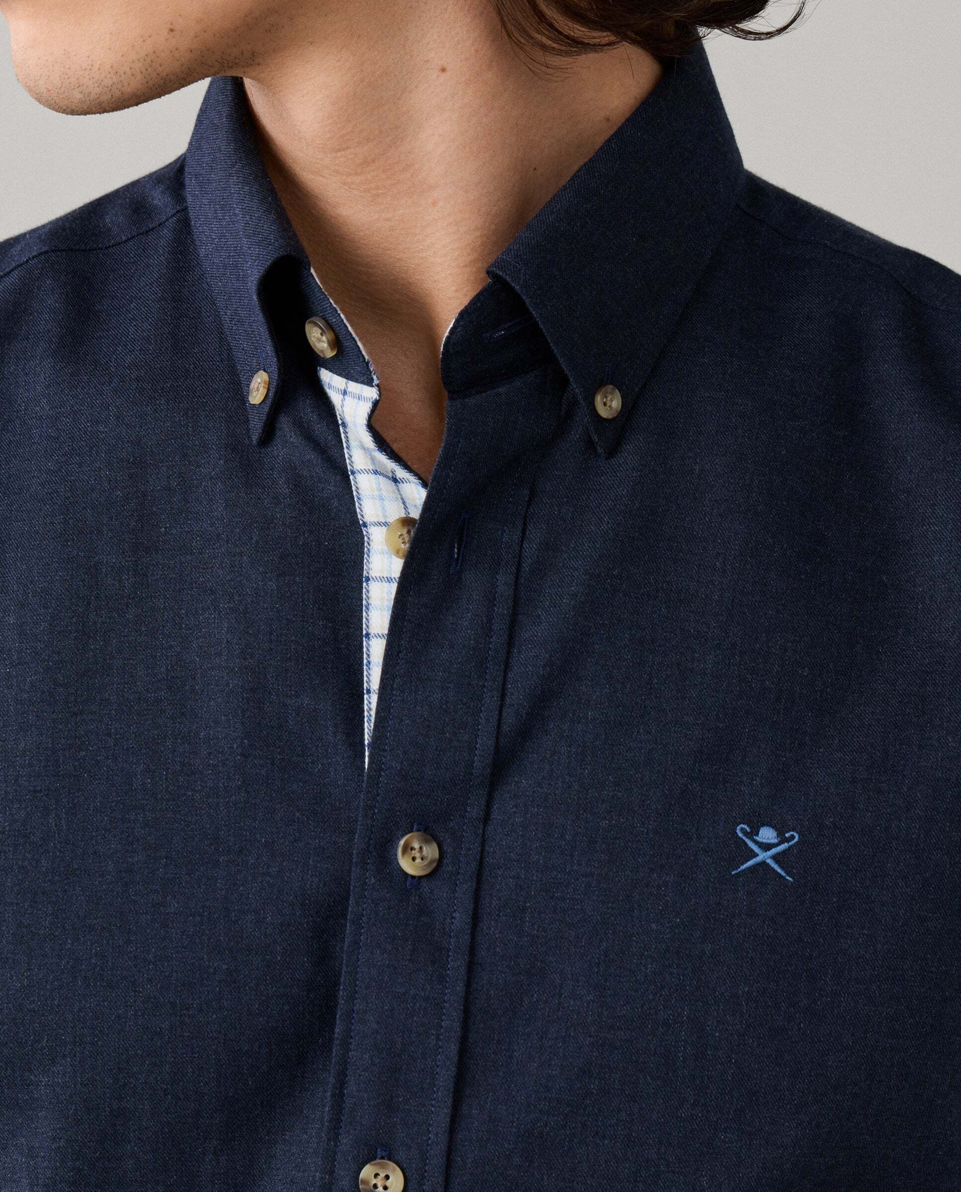 Camisa de hombre franela múltiples ribetes fit tailored - Hackett - Azul Azul-4