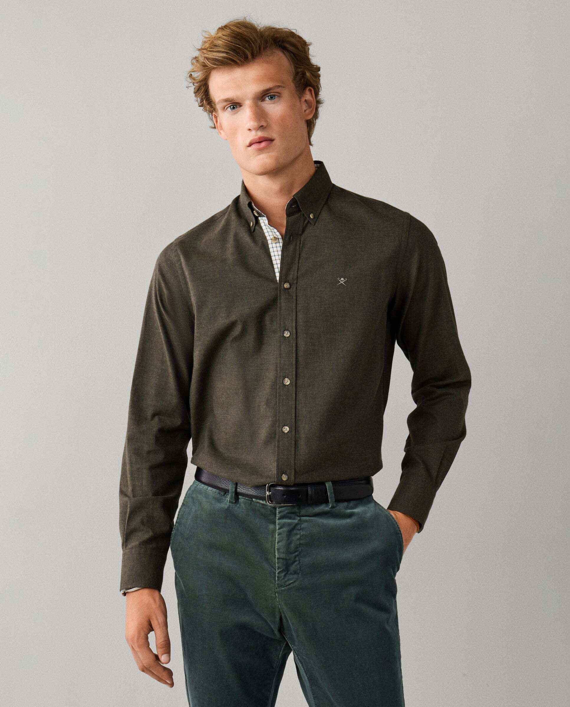 Camisa de hombre franela múltiples ribetes fit tailored - Hackett - Verde Verde-1